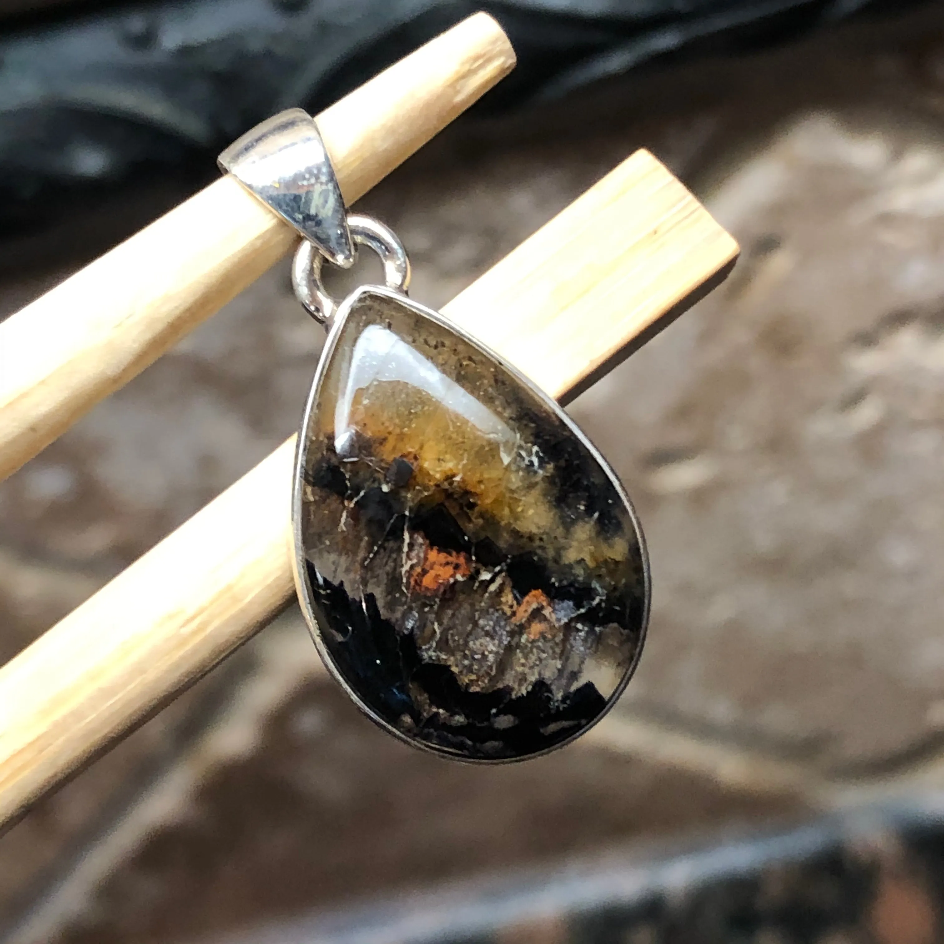 Natural Blue John 925 Solid Sterling Silver Pendant 30mm