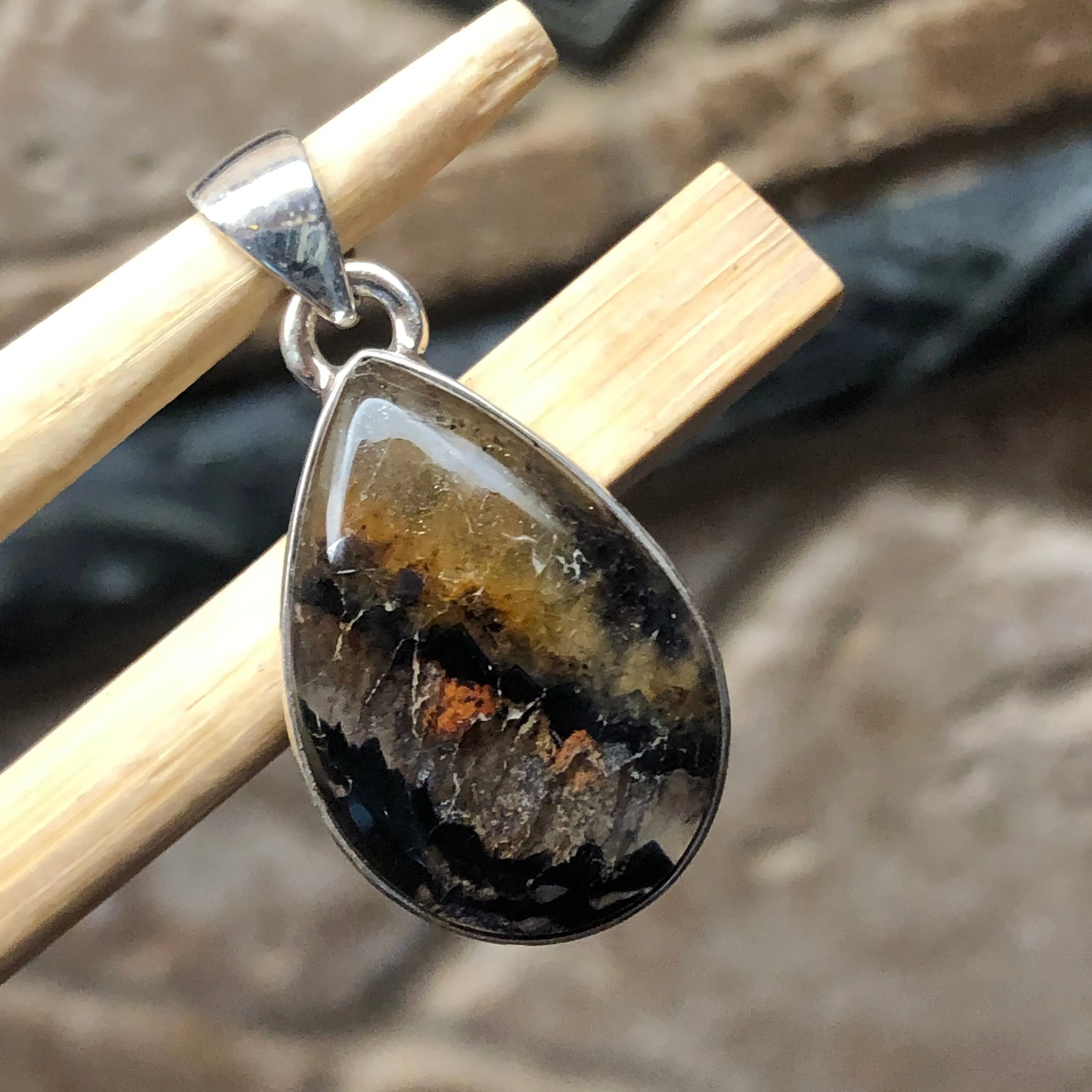 Natural Blue John 925 Solid Sterling Silver Pendant 30mm