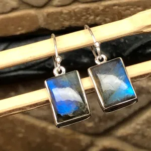 Natural Blue Labradorite 925 Sterling Silver Earrings 30mm