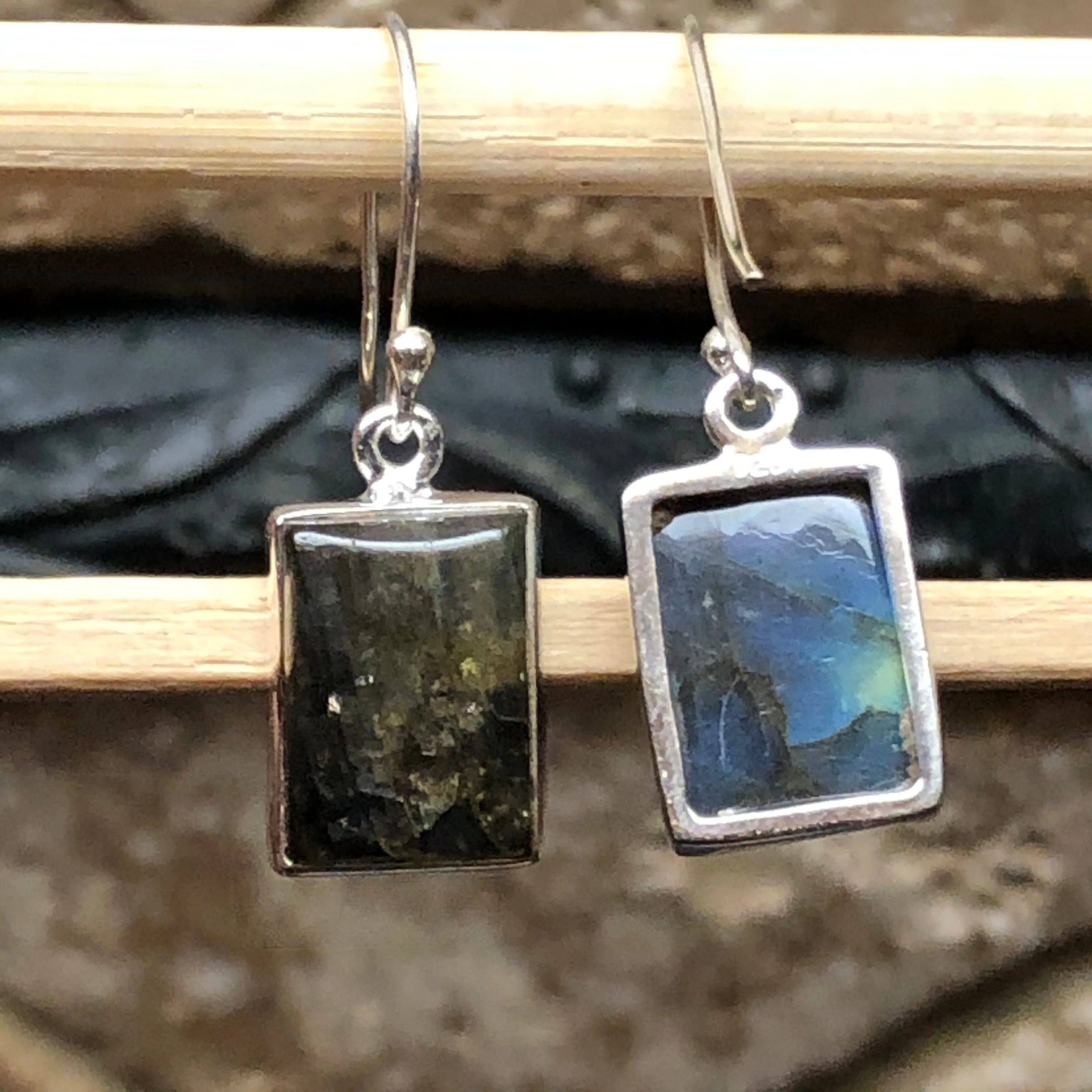 Natural Blue Labradorite 925 Sterling Silver Earrings 30mm