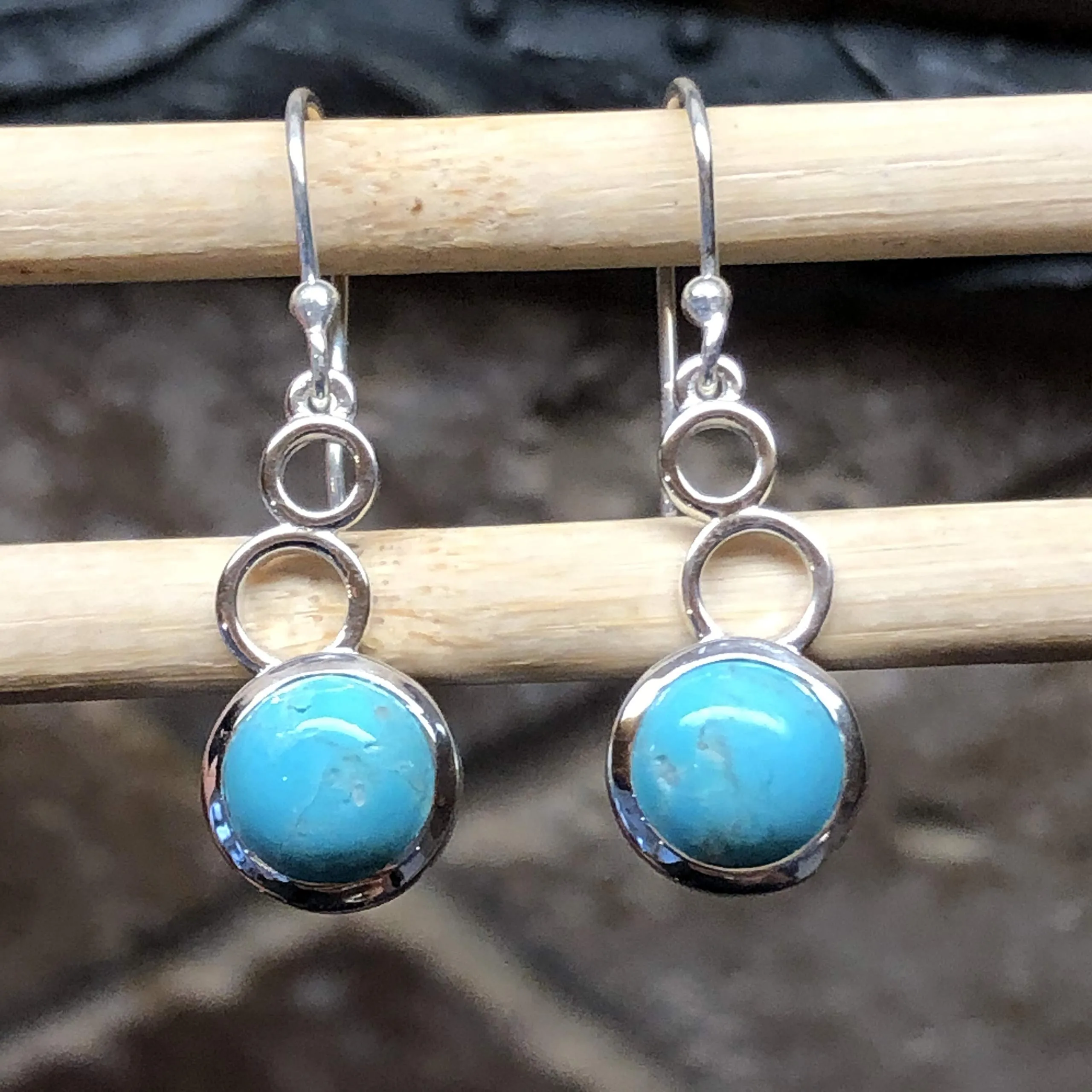 Natural Blue Mohave Turquoise 925 Solid Sterling Silver Earrings 25mm