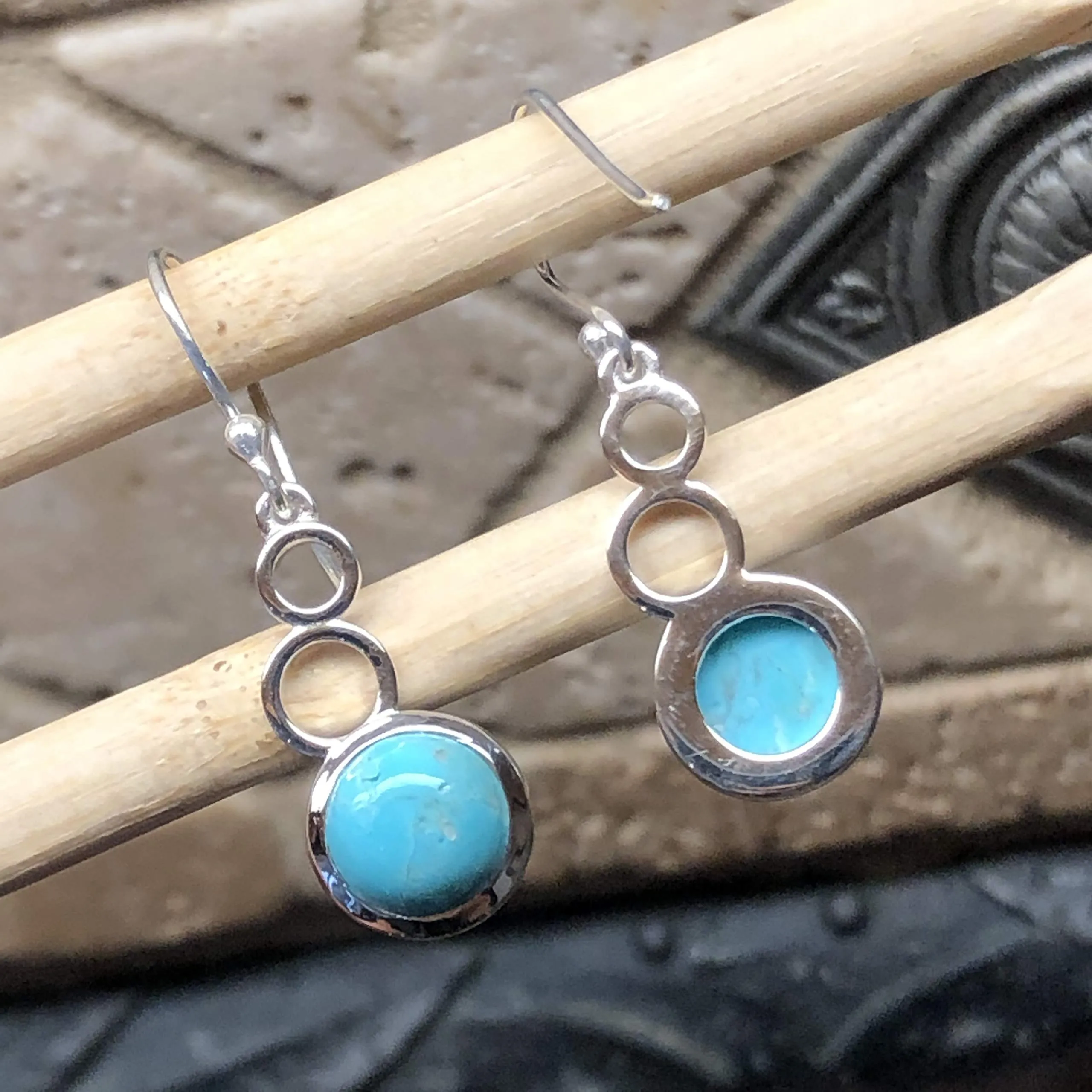 Natural Blue Mohave Turquoise 925 Solid Sterling Silver Earrings 25mm