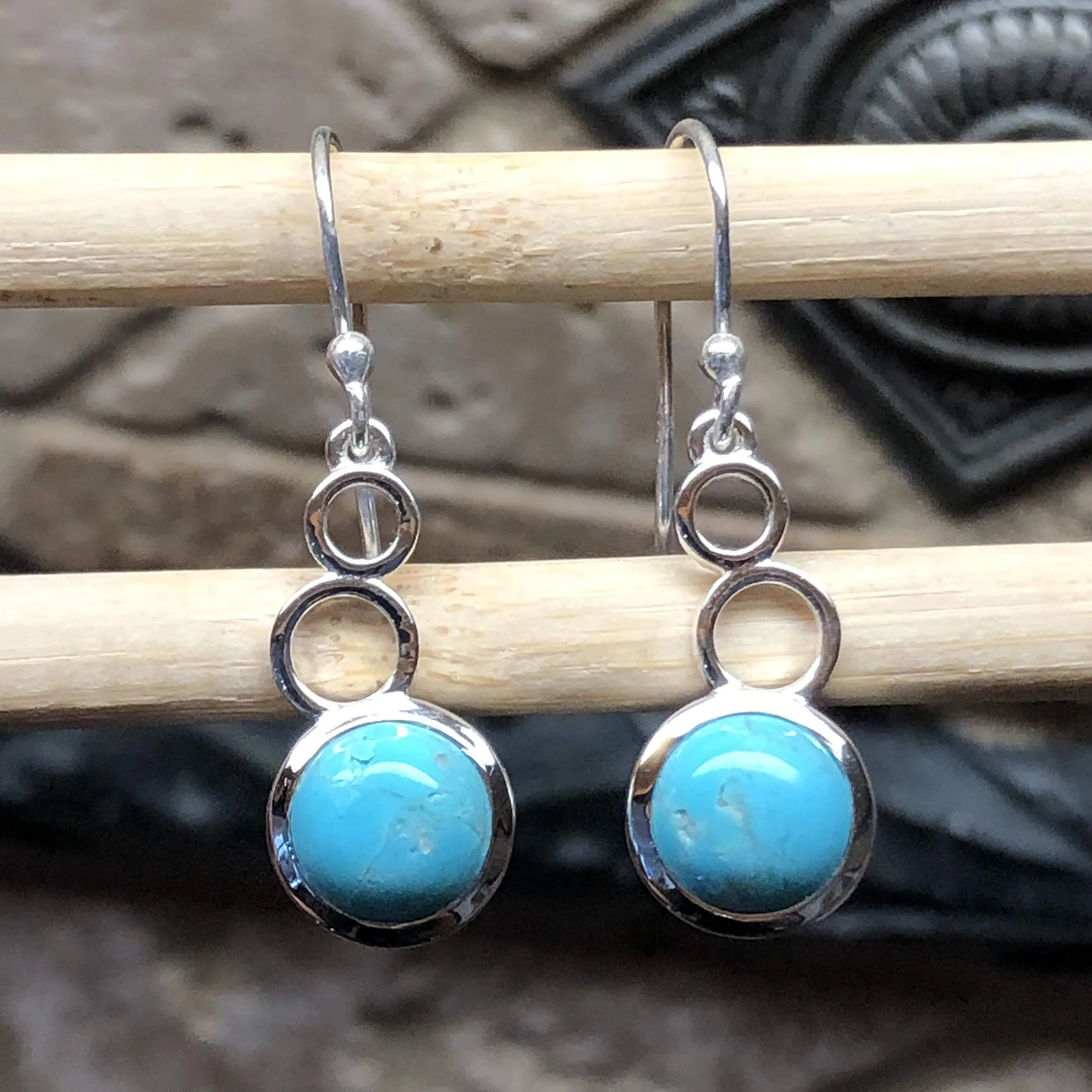 Natural Blue Mohave Turquoise 925 Solid Sterling Silver Earrings 25mm
