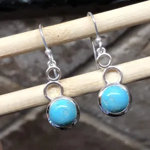 Natural Blue Mohave Turquoise 925 Solid Sterling Silver Earrings 25mm