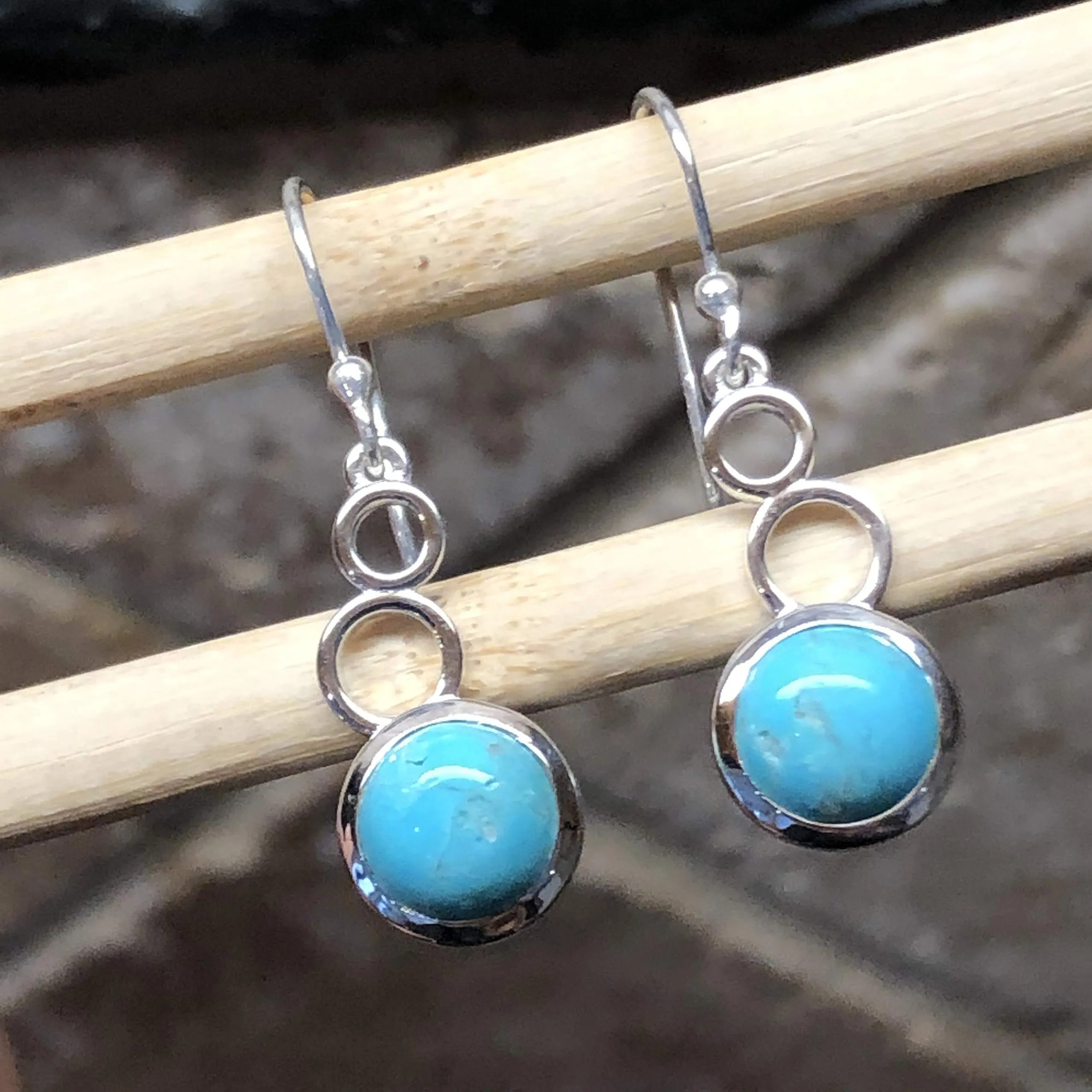Natural Blue Mohave Turquoise 925 Solid Sterling Silver Earrings 25mm