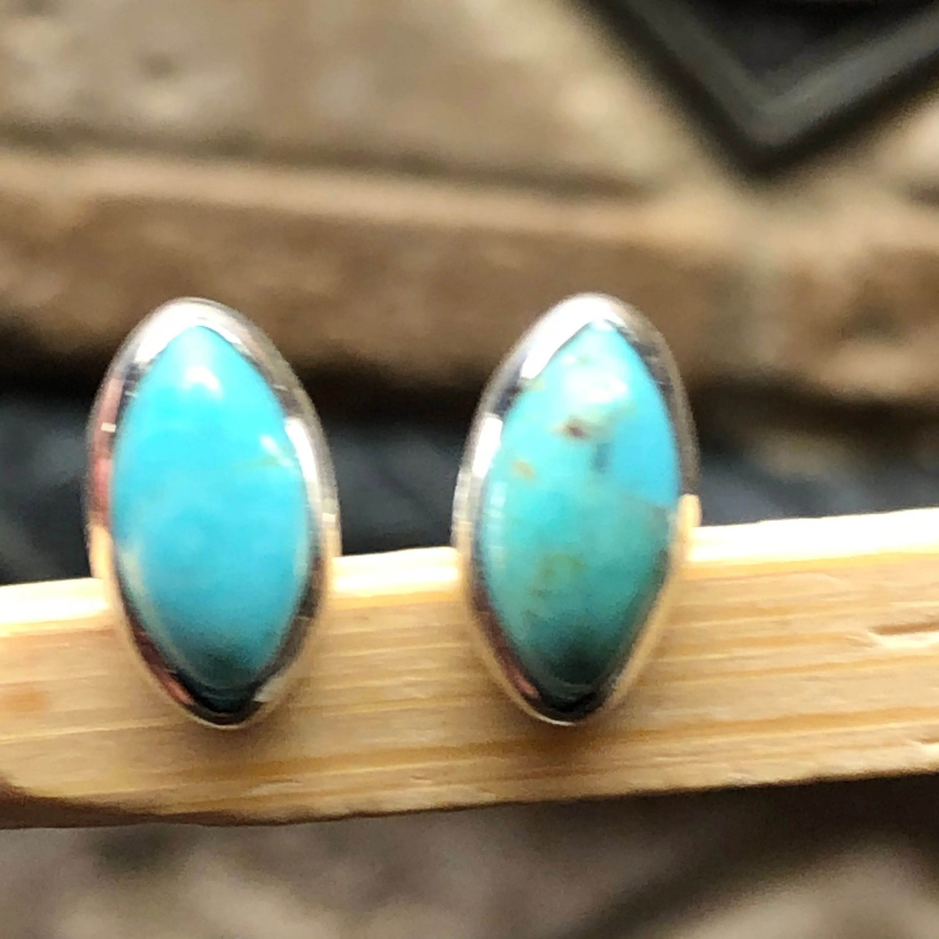 Natural Blue Mohave Turquoise 925 Solid Sterling Silver Stud Earrings 10mm