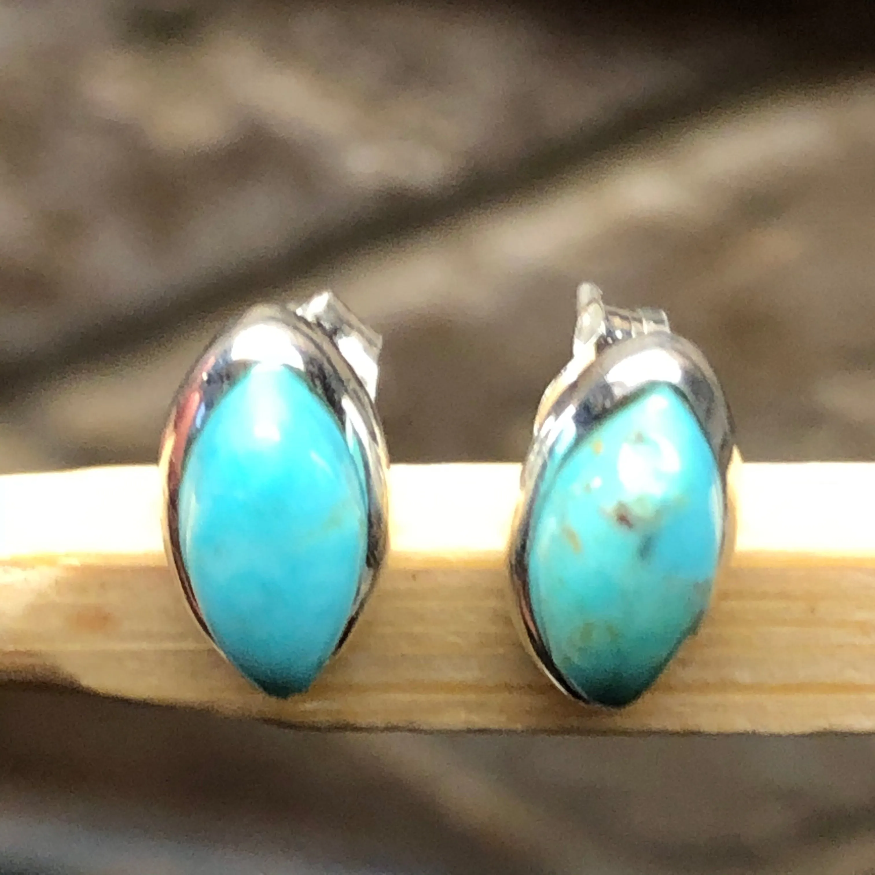 Natural Blue Mohave Turquoise 925 Solid Sterling Silver Stud Earrings 10mm