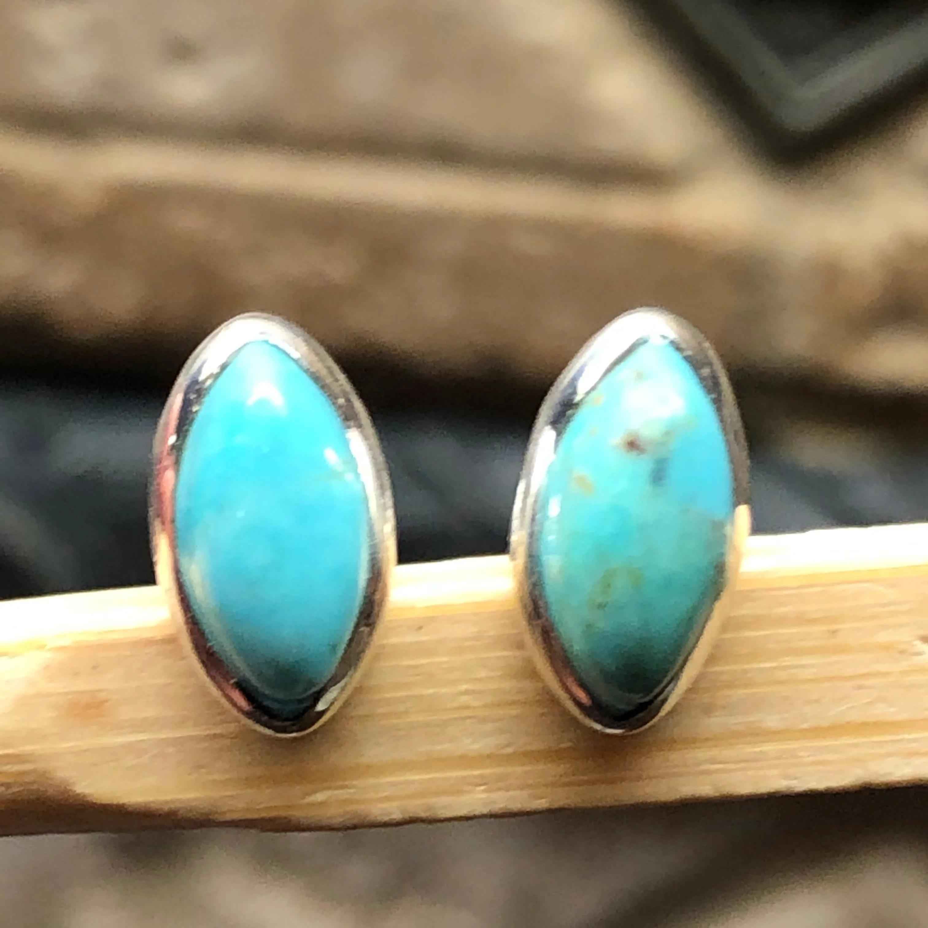 Natural Blue Mohave Turquoise 925 Solid Sterling Silver Stud Earrings 10mm