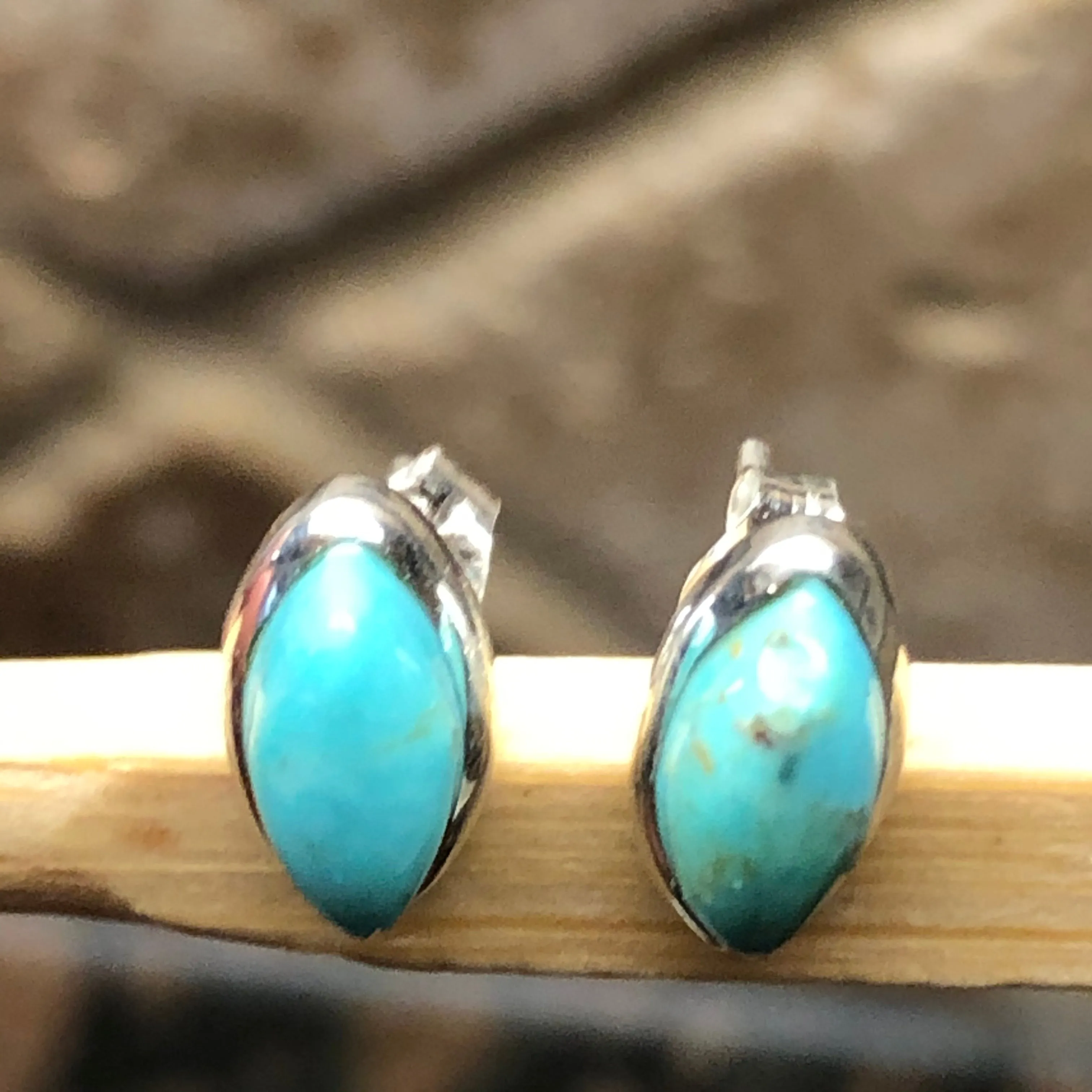 Natural Blue Mohave Turquoise 925 Solid Sterling Silver Stud Earrings 10mm