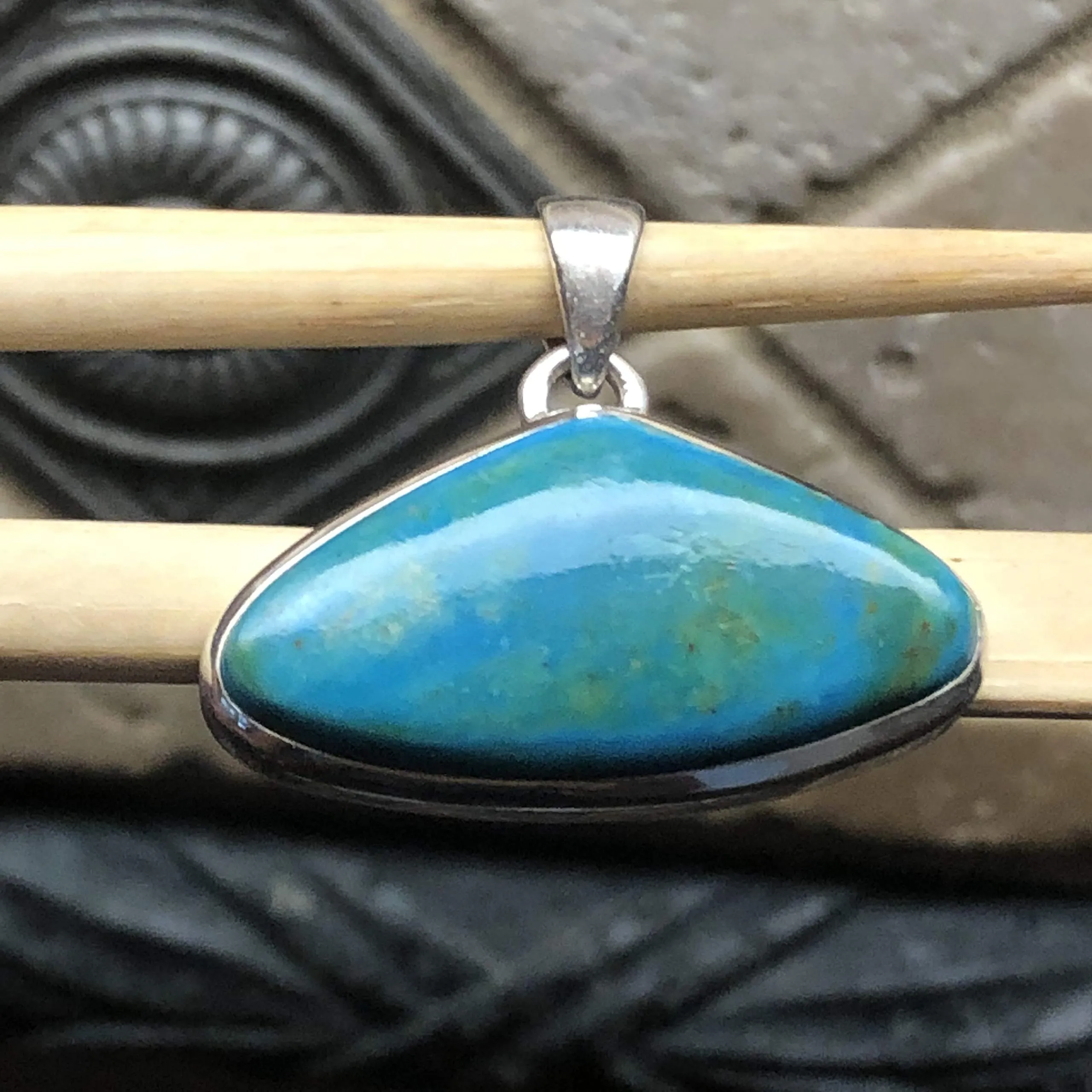 Natural Blue Peruvian Opal 925 Sterling Silver Pendant 25mm