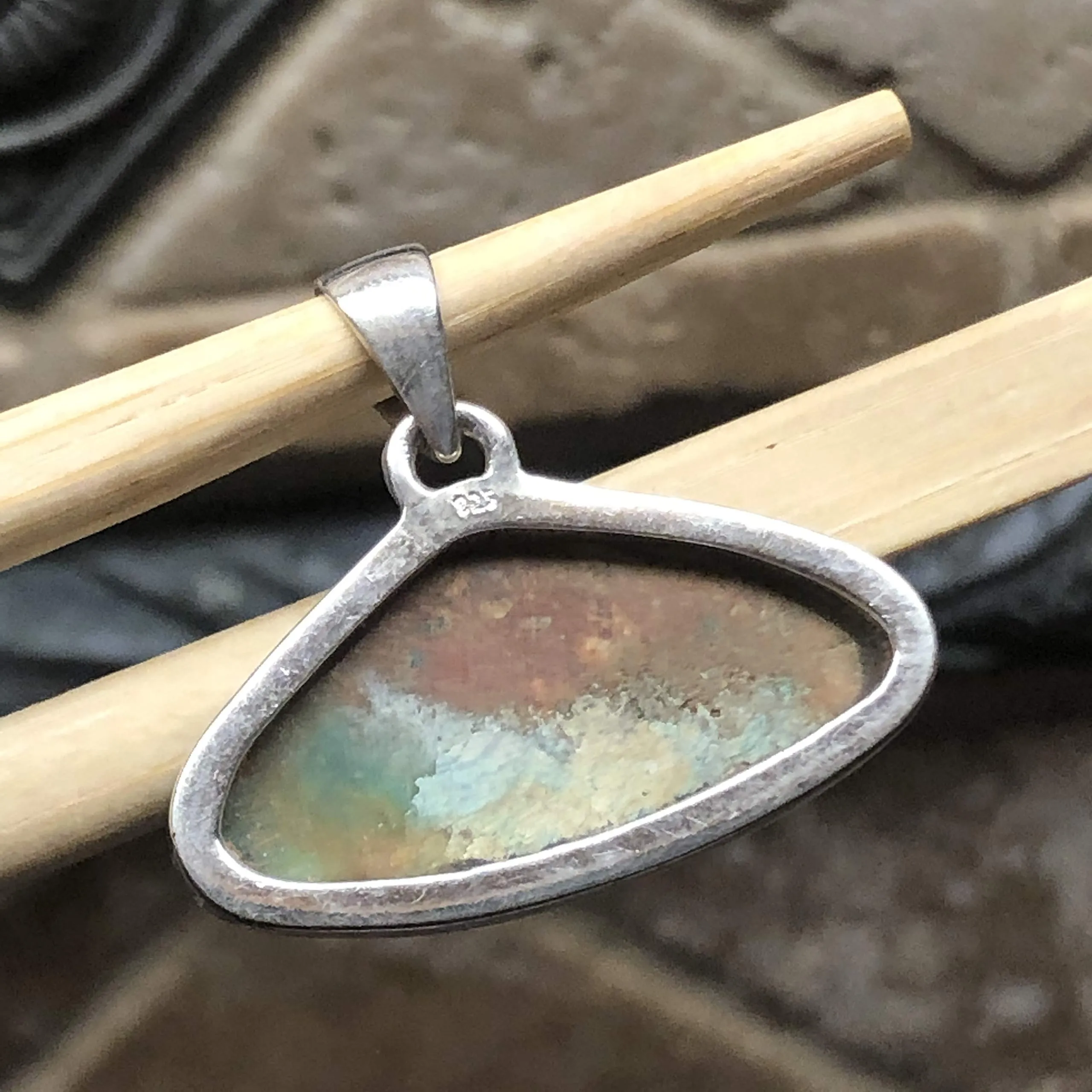 Natural Blue Peruvian Opal 925 Sterling Silver Pendant 25mm