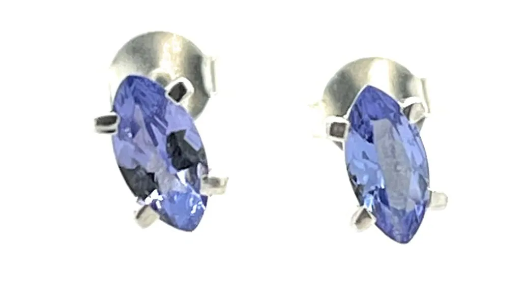 Natural Blue Tanzanite 925 Solid Sterling Silver Earrings 7mm
