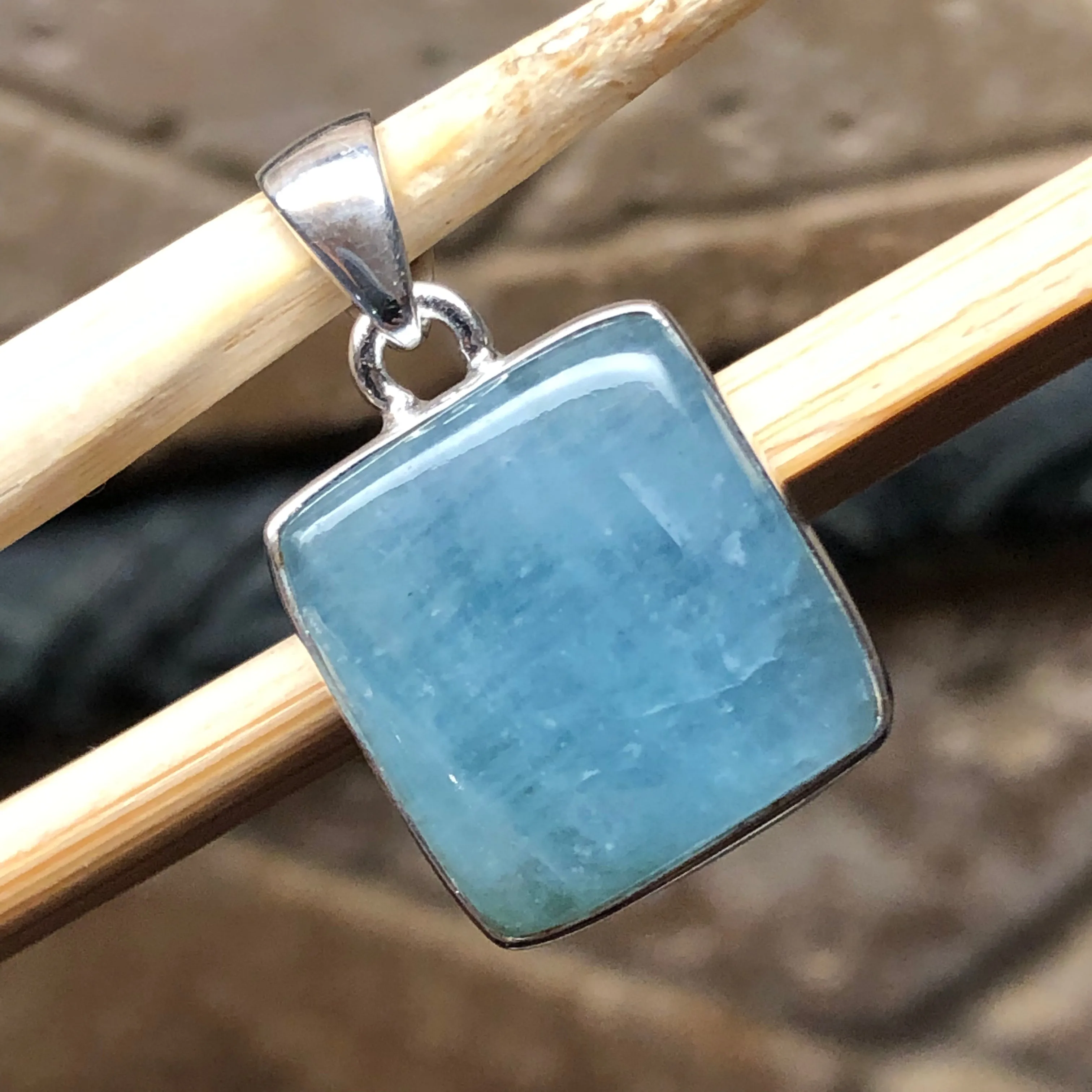 Natural Cabochan Aquamarine 925 Solid Sterling Silver Pendant 25mm