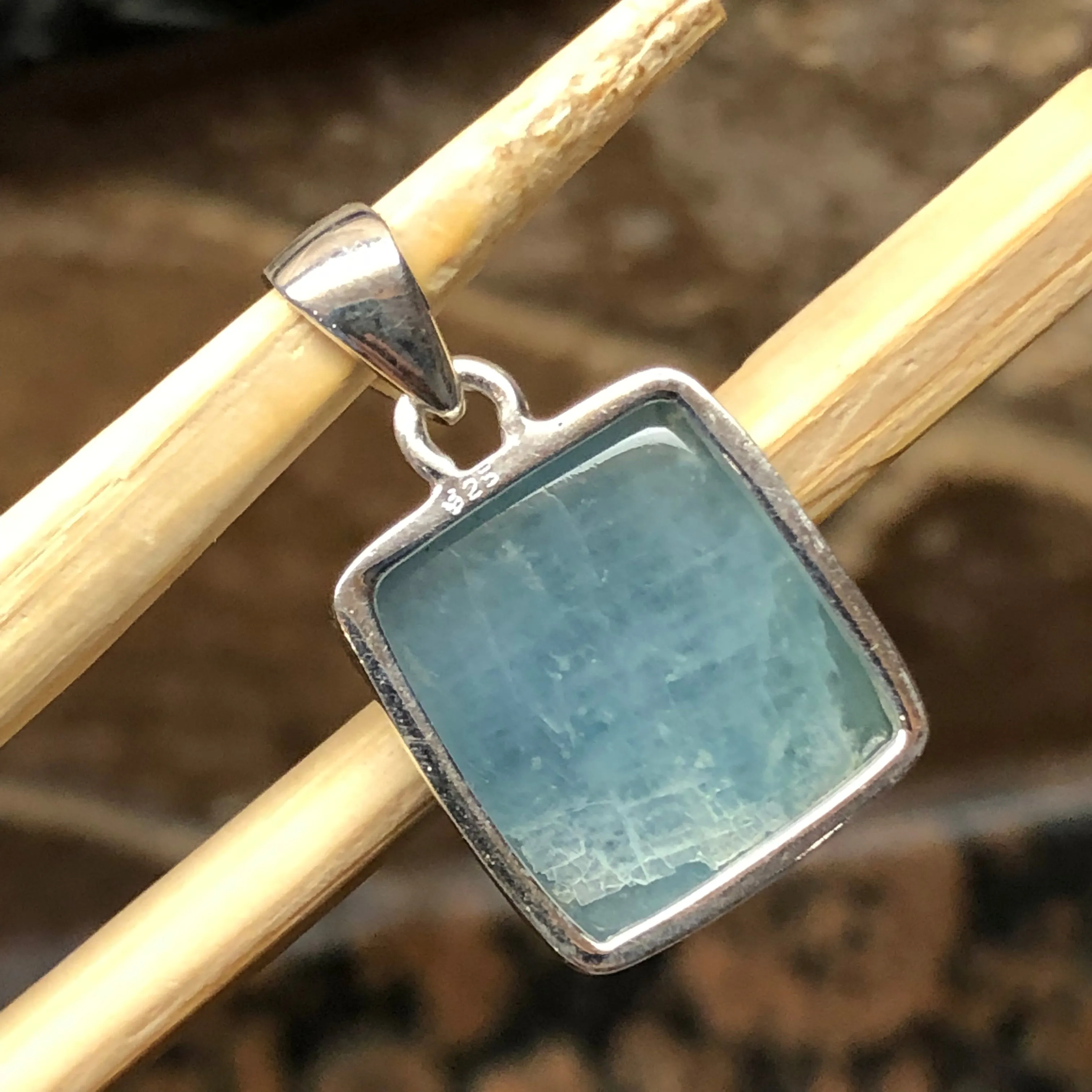 Natural Cabochan Aquamarine 925 Solid Sterling Silver Pendant 25mm
