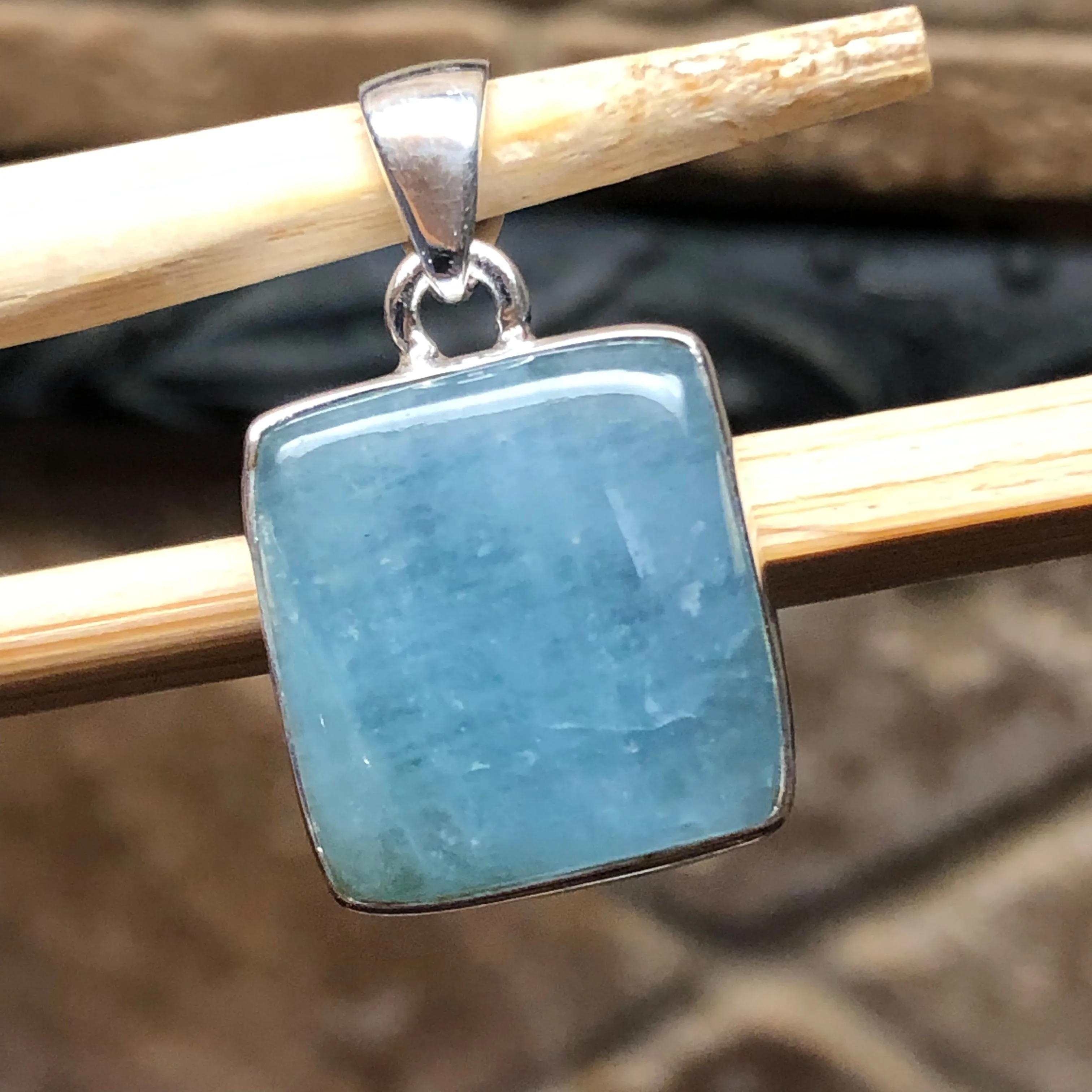 Natural Cabochan Aquamarine 925 Solid Sterling Silver Pendant 25mm