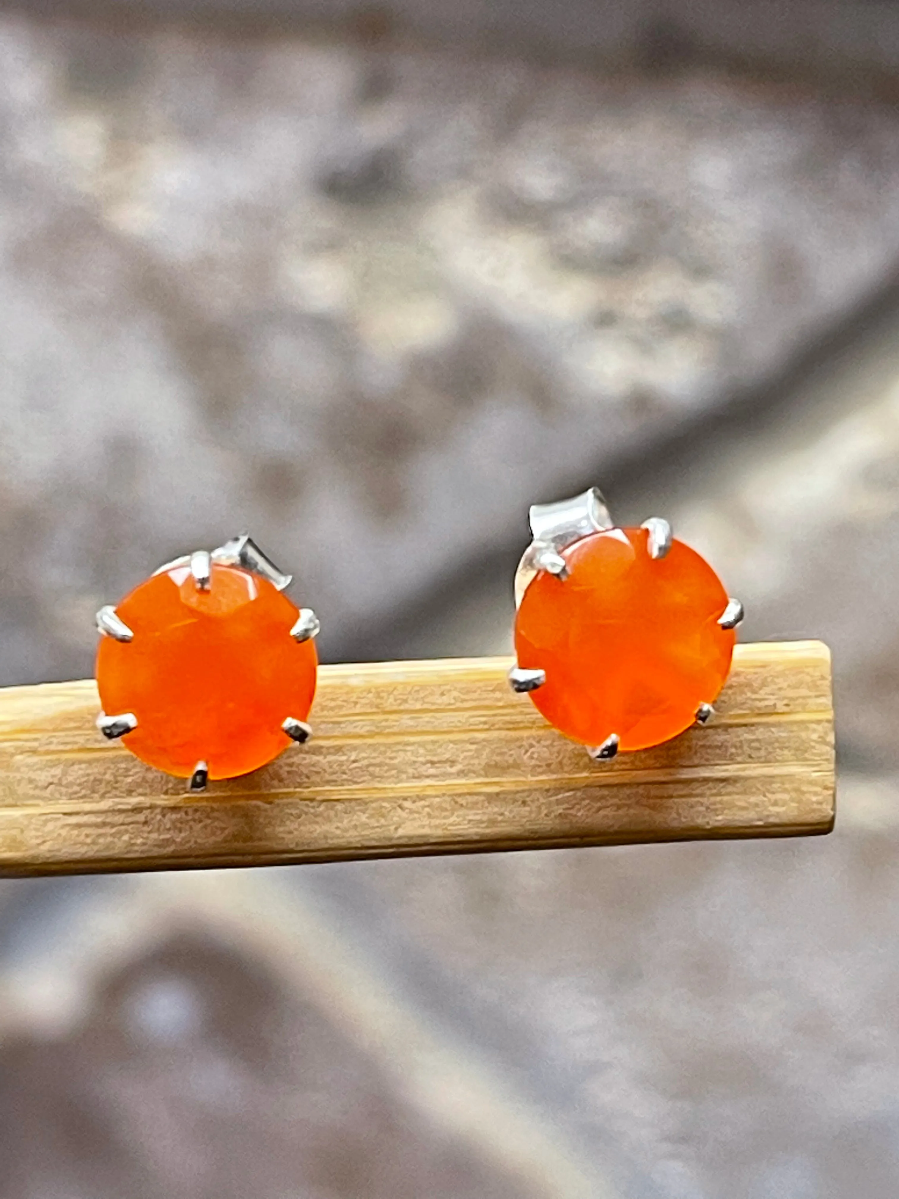 Natural Carnelian 925 Solid Sterling Silver Earrings 7mm
