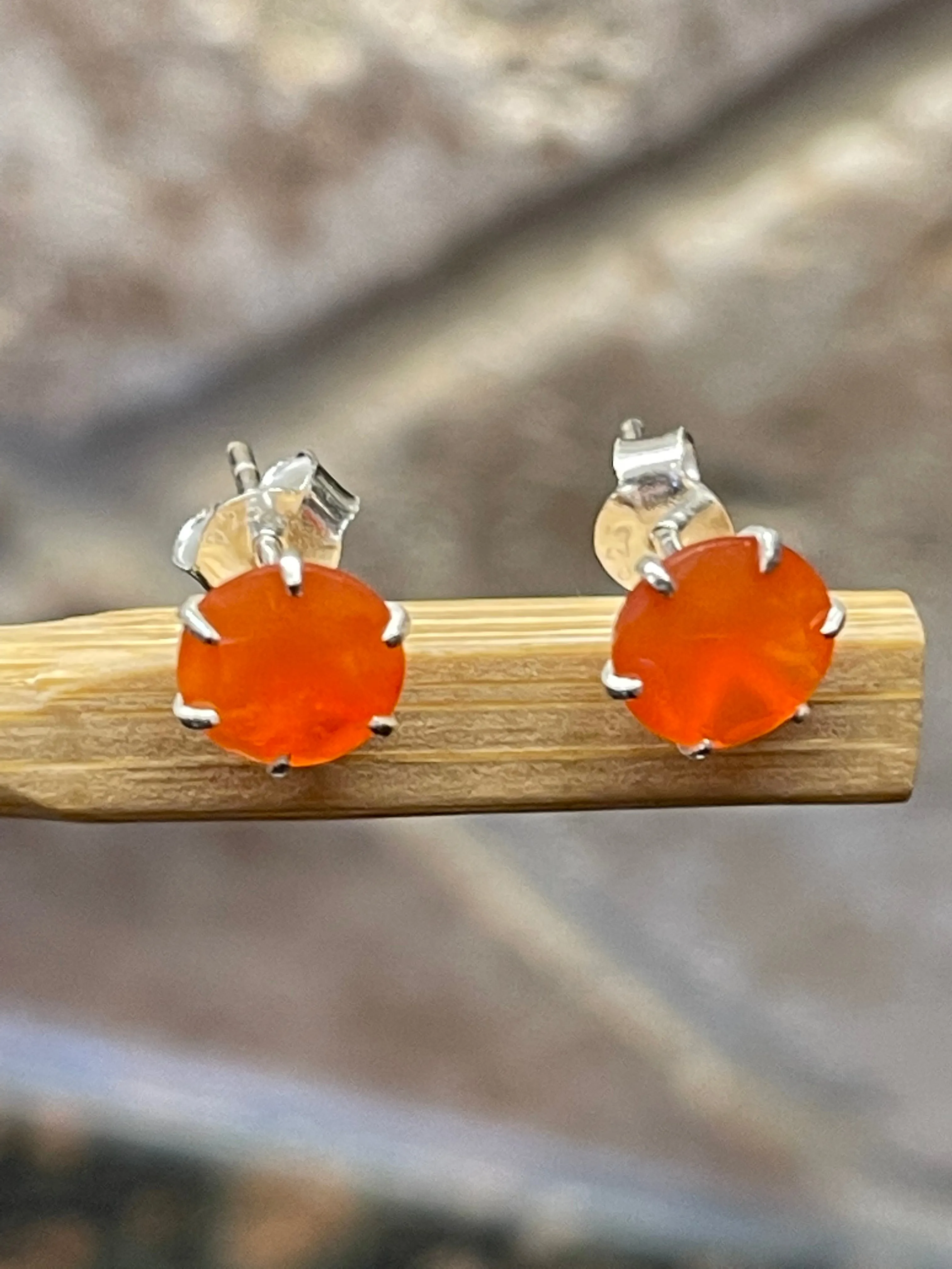 Natural Carnelian 925 Solid Sterling Silver Earrings 7mm