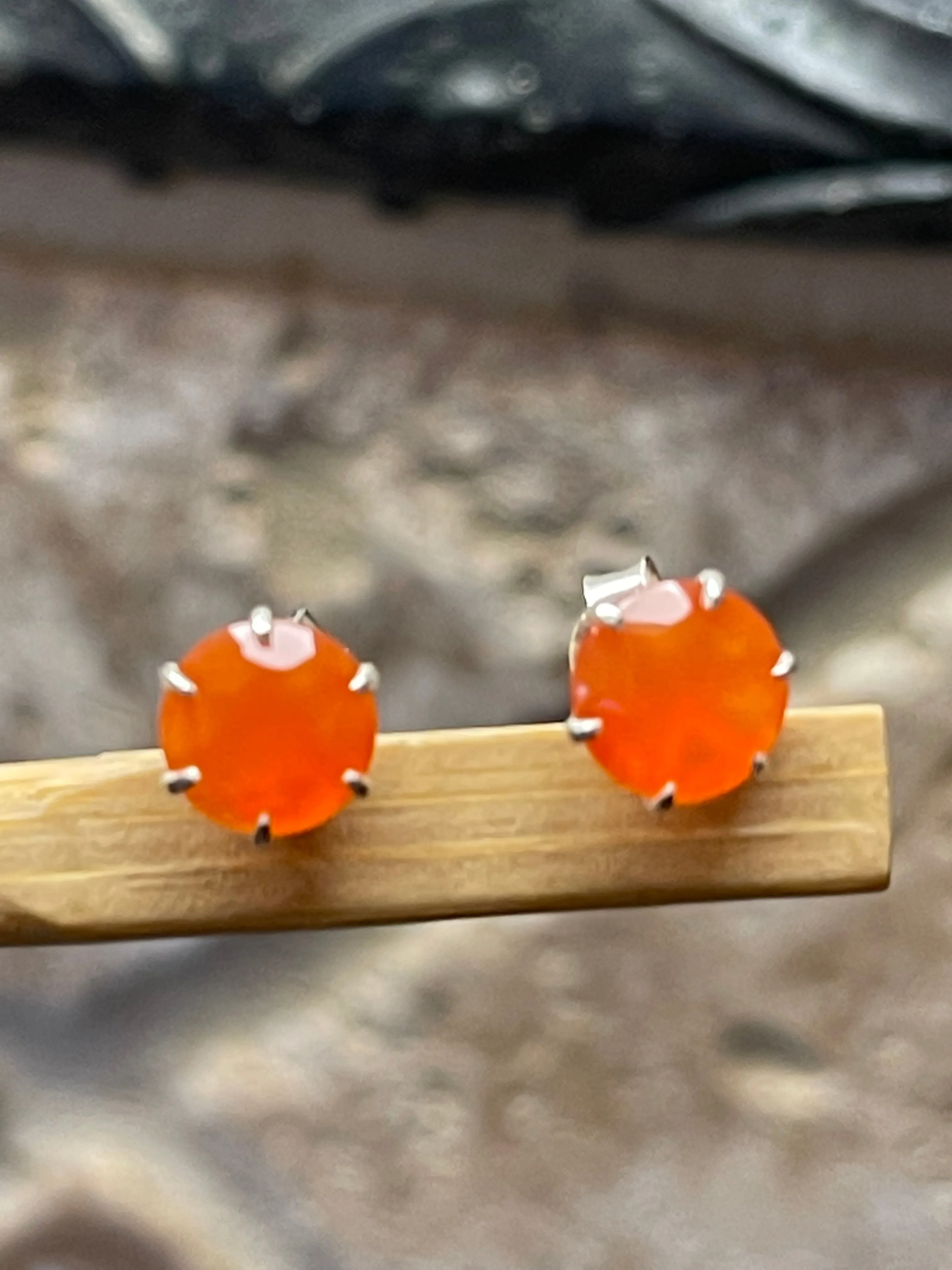 Natural Carnelian 925 Solid Sterling Silver Earrings 7mm