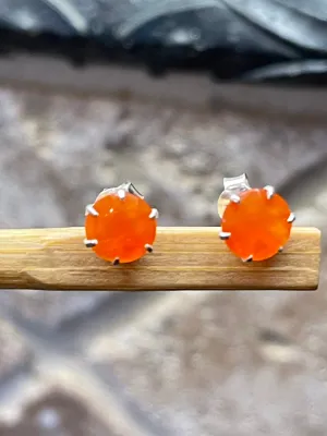 Natural Carnelian 925 Solid Sterling Silver Earrings 7mm