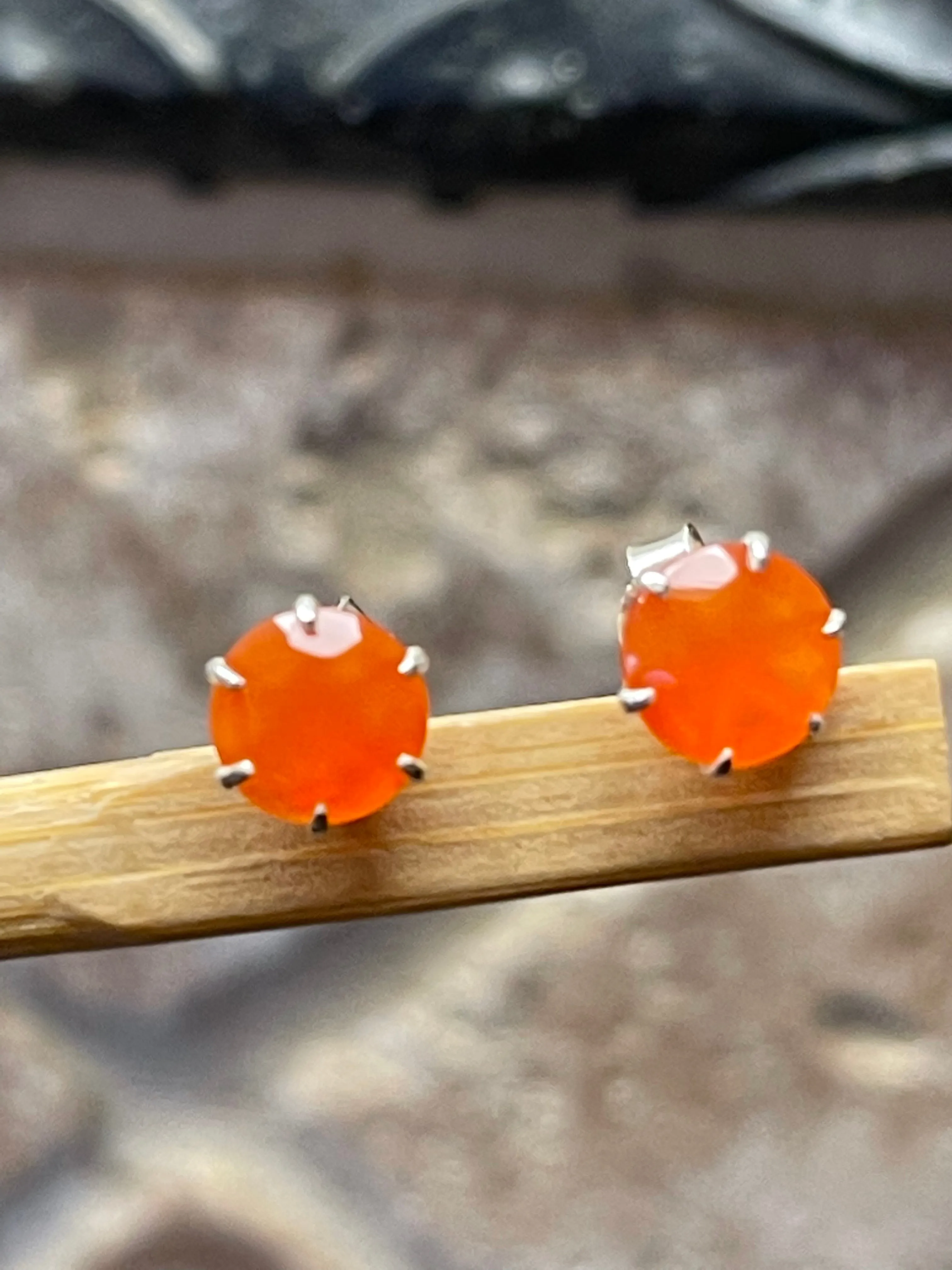 Natural Carnelian 925 Solid Sterling Silver Earrings 7mm