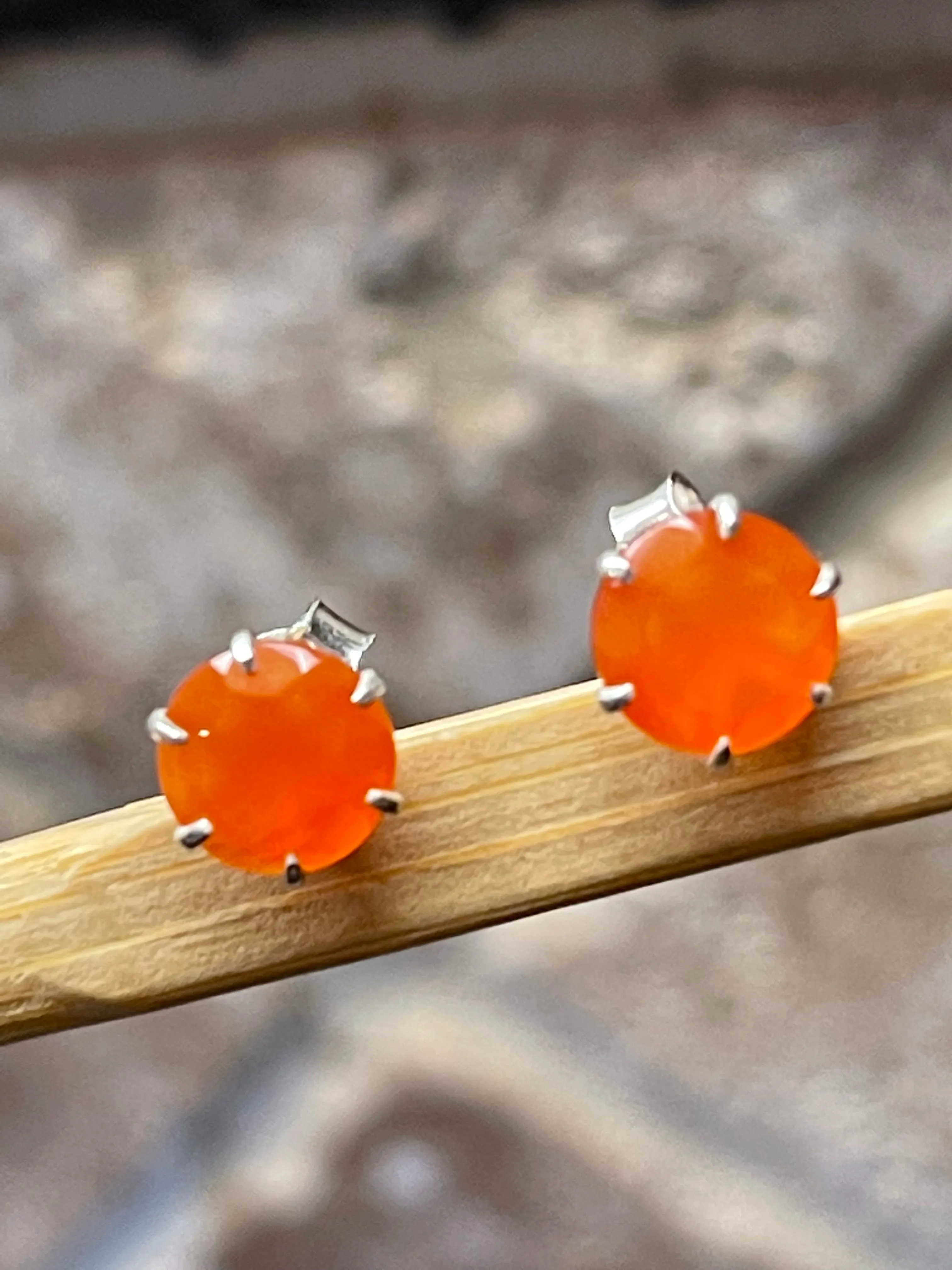Natural Carnelian 925 Solid Sterling Silver Earrings 7mm