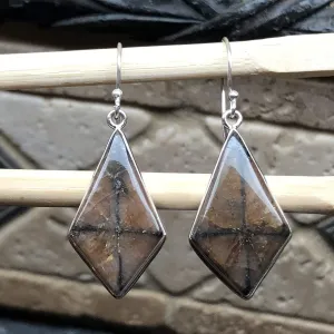 Natural Chiastolite 925 Solid Sterling Silver Earrings 40mm