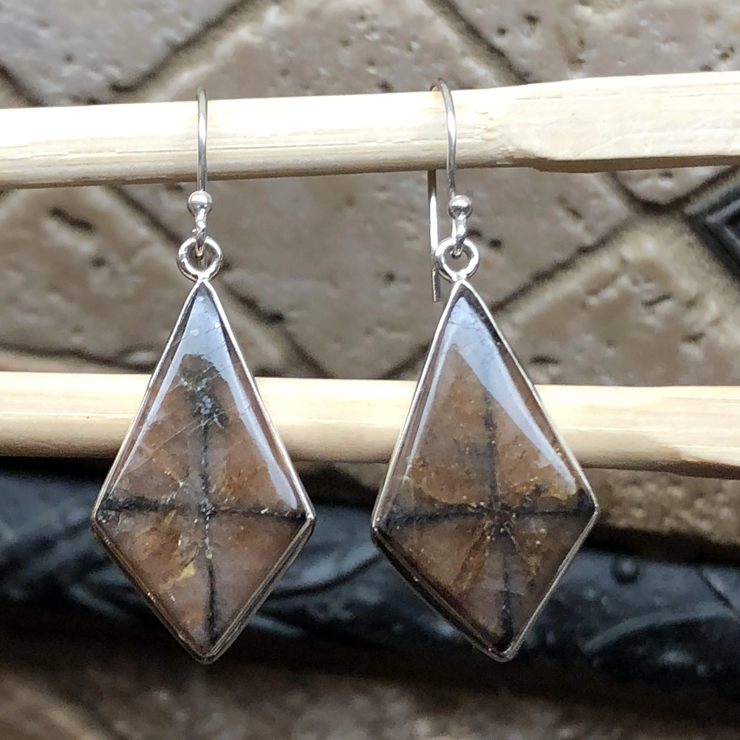 Natural Chiastolite 925 Solid Sterling Silver Earrings 40mm