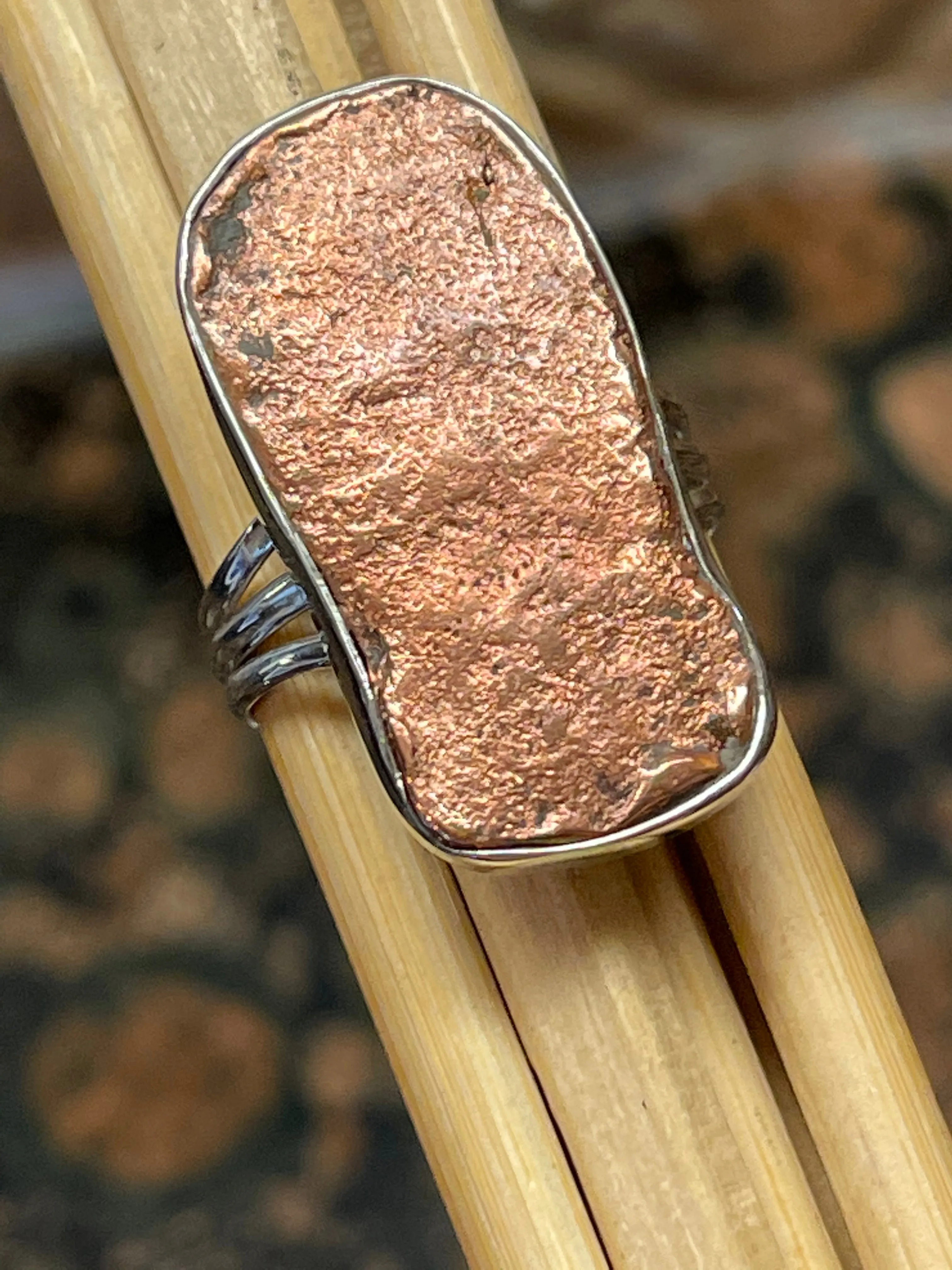 Natural Copper Nugget 925 Solid Sterling Silver Unisex Ring Size 6.5