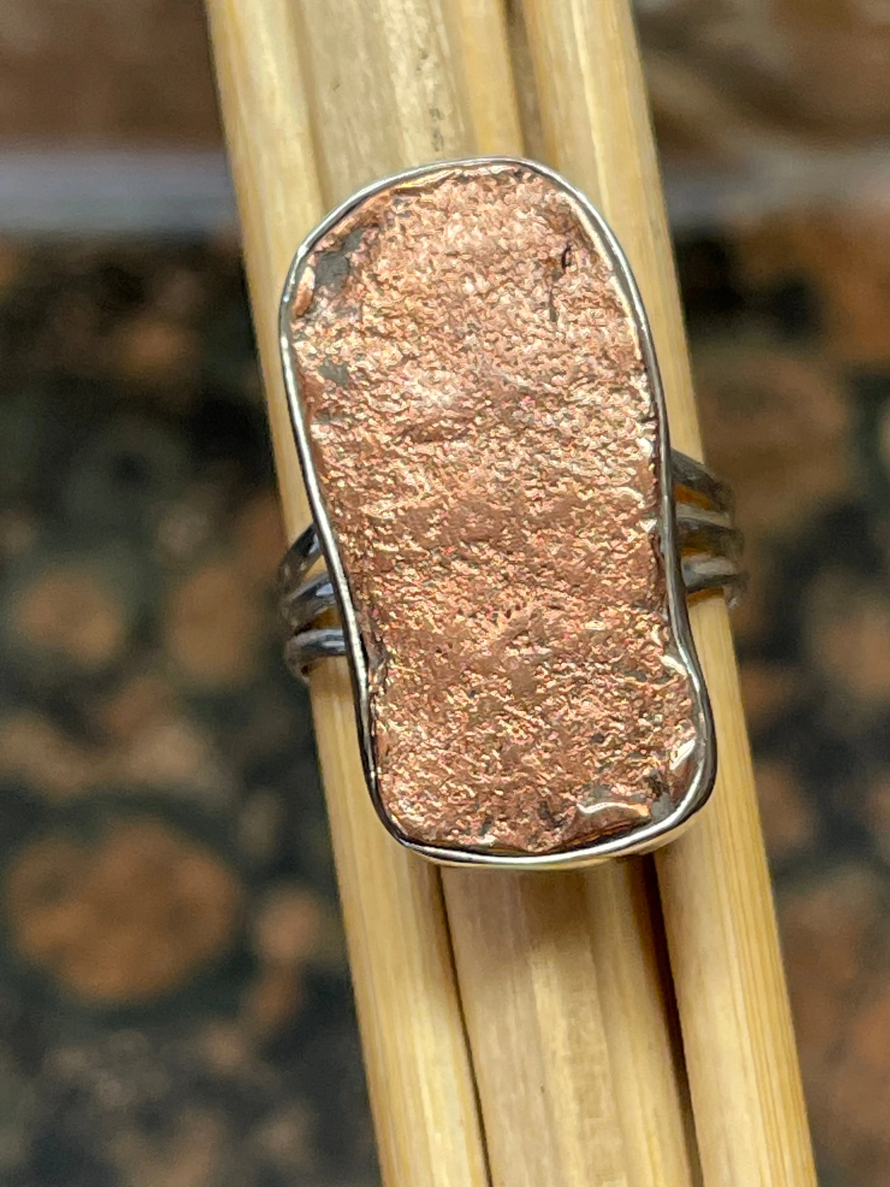 Natural Copper Nugget 925 Solid Sterling Silver Unisex Ring Size 6.5