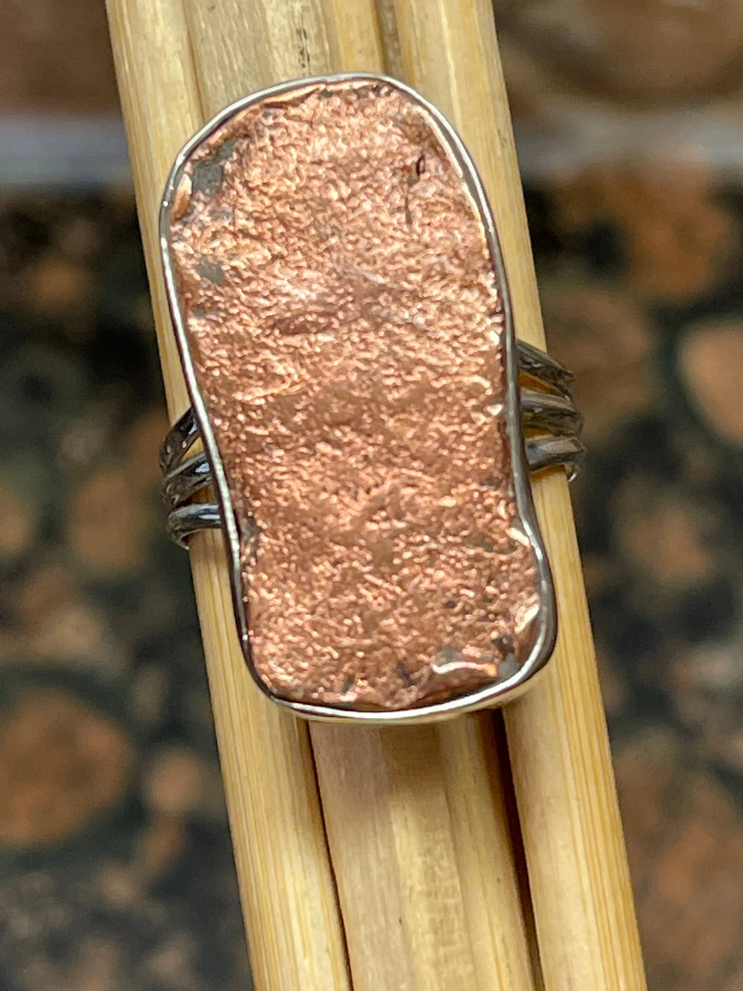 Natural Copper Nugget 925 Solid Sterling Silver Unisex Ring Size 6.5