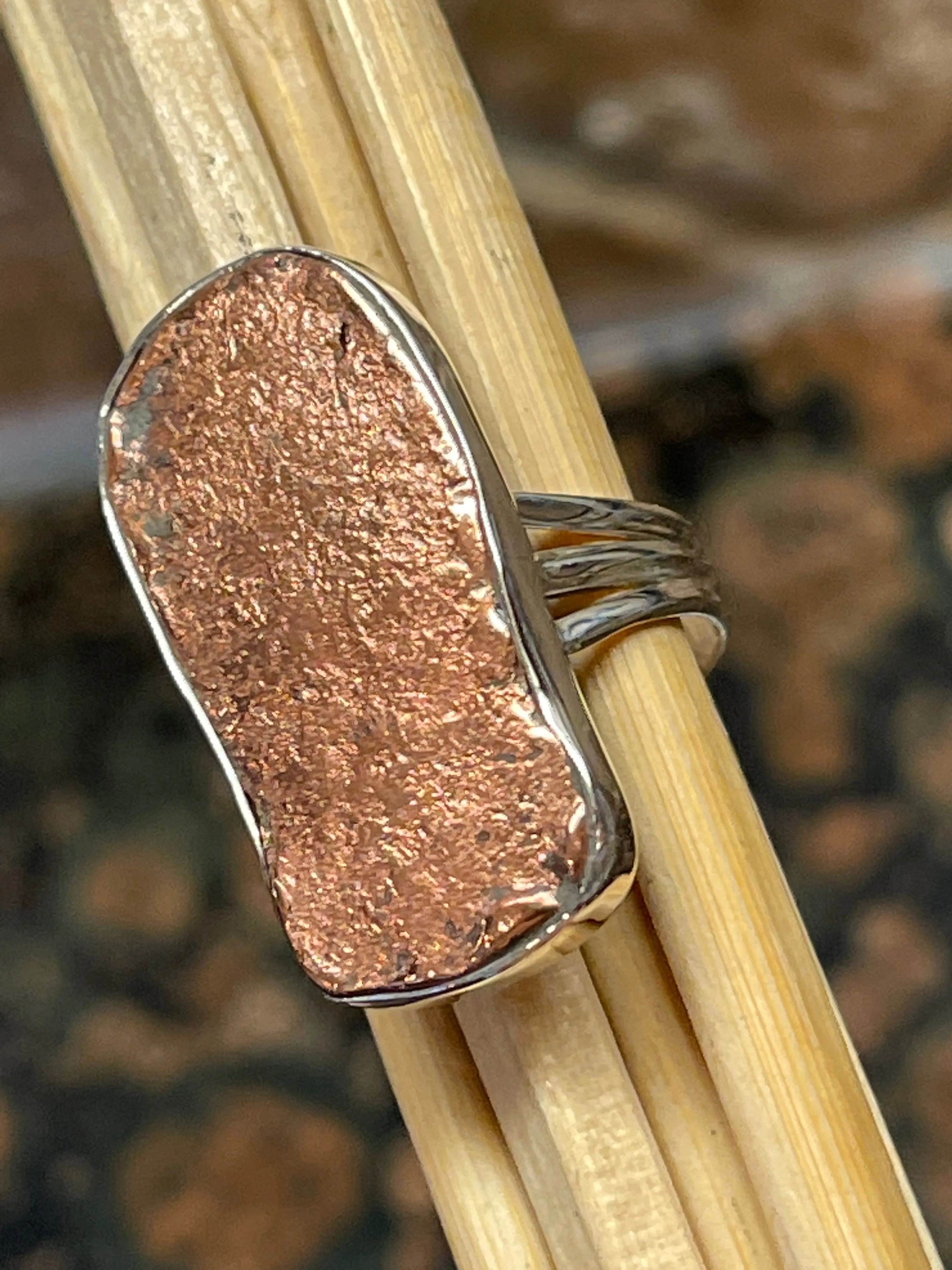Natural Copper Nugget 925 Solid Sterling Silver Unisex Ring Size 6.5