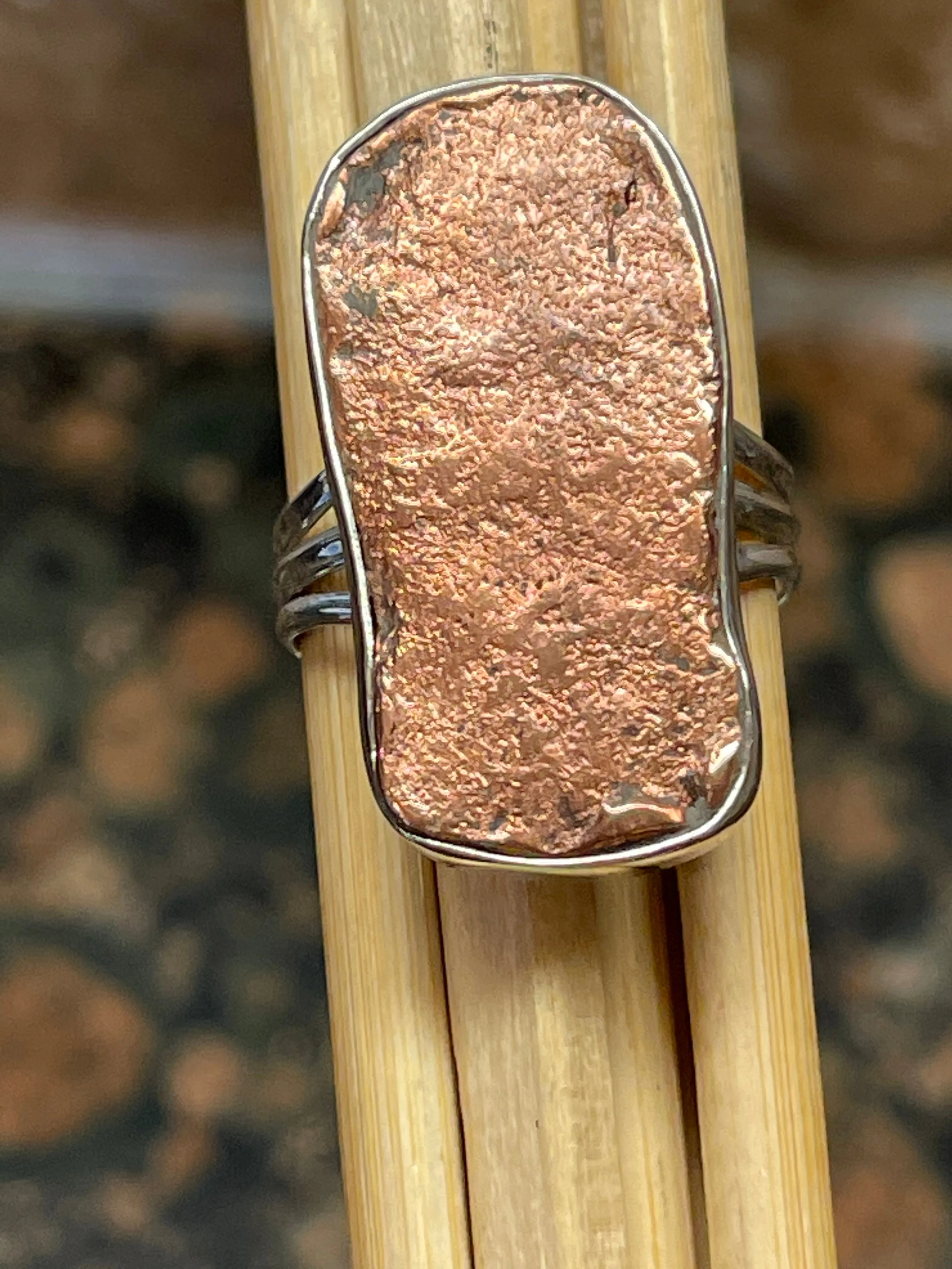 Natural Copper Nugget 925 Solid Sterling Silver Unisex Ring Size 6.5