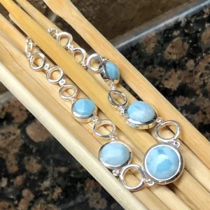 Natural Dominican Larimar 925 Solid Sterling Silver Bracelets 7"
