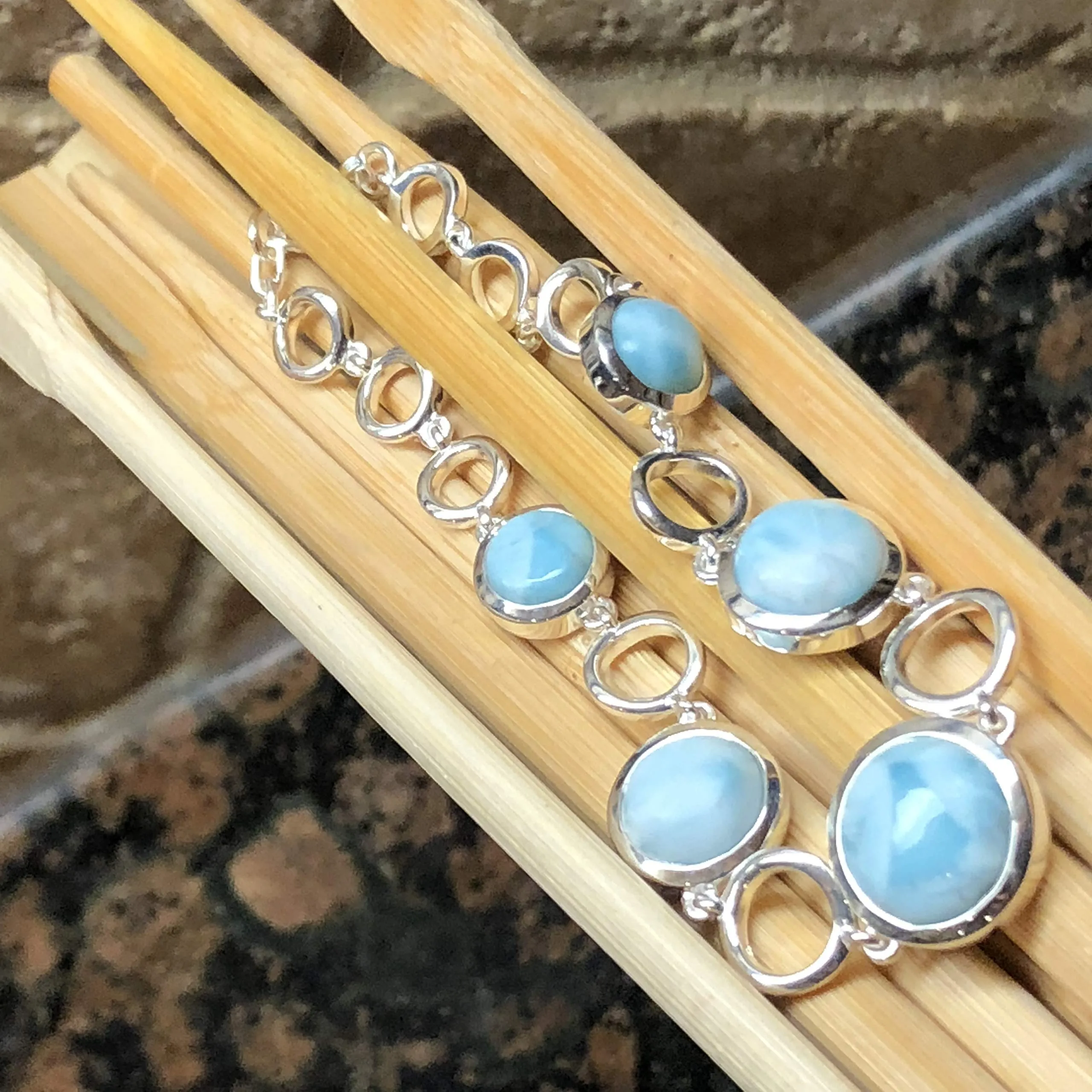 Natural Dominican Larimar 925 Solid Sterling Silver Bracelets 7"