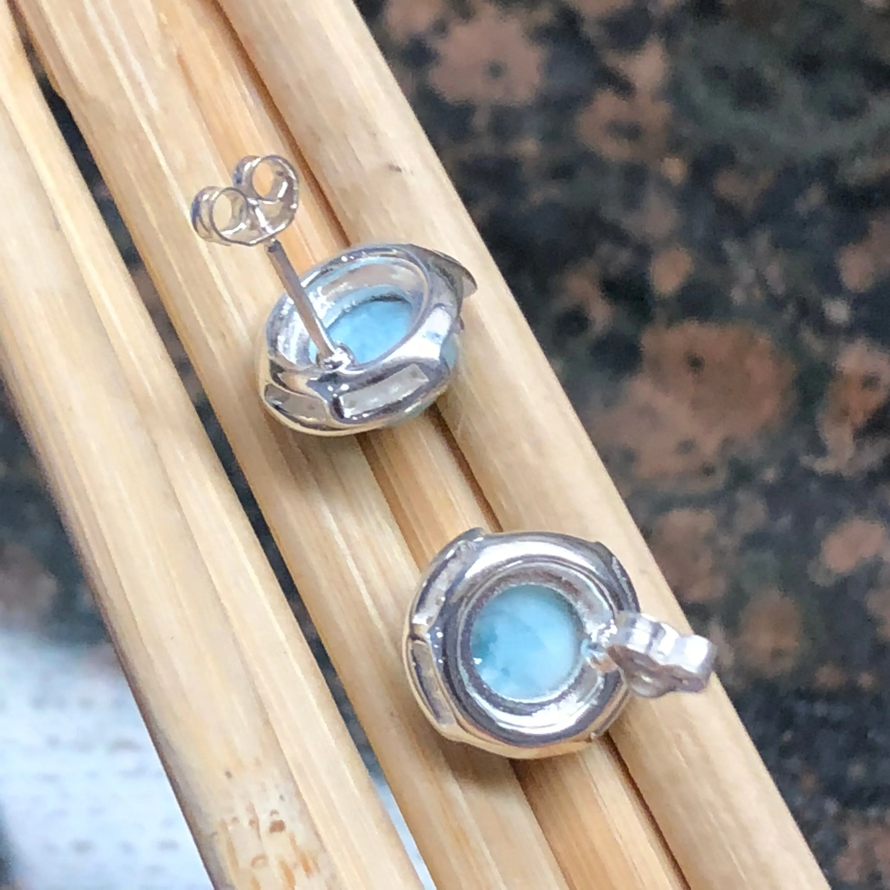 Natural Dominican Larimar 925 Solid Sterling Silver Earrings 12mm