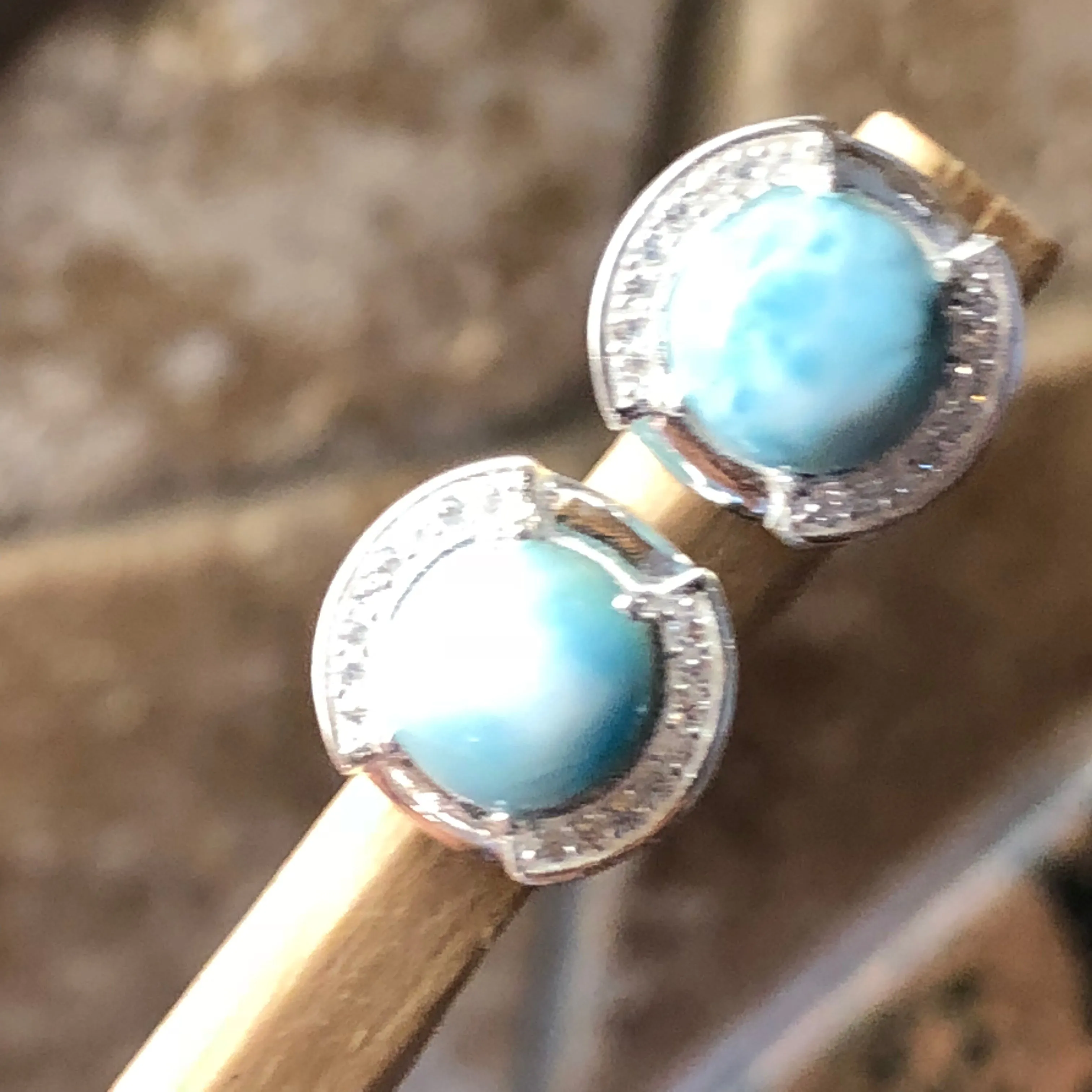 Natural Dominican Larimar 925 Solid Sterling Silver Earrings 12mm
