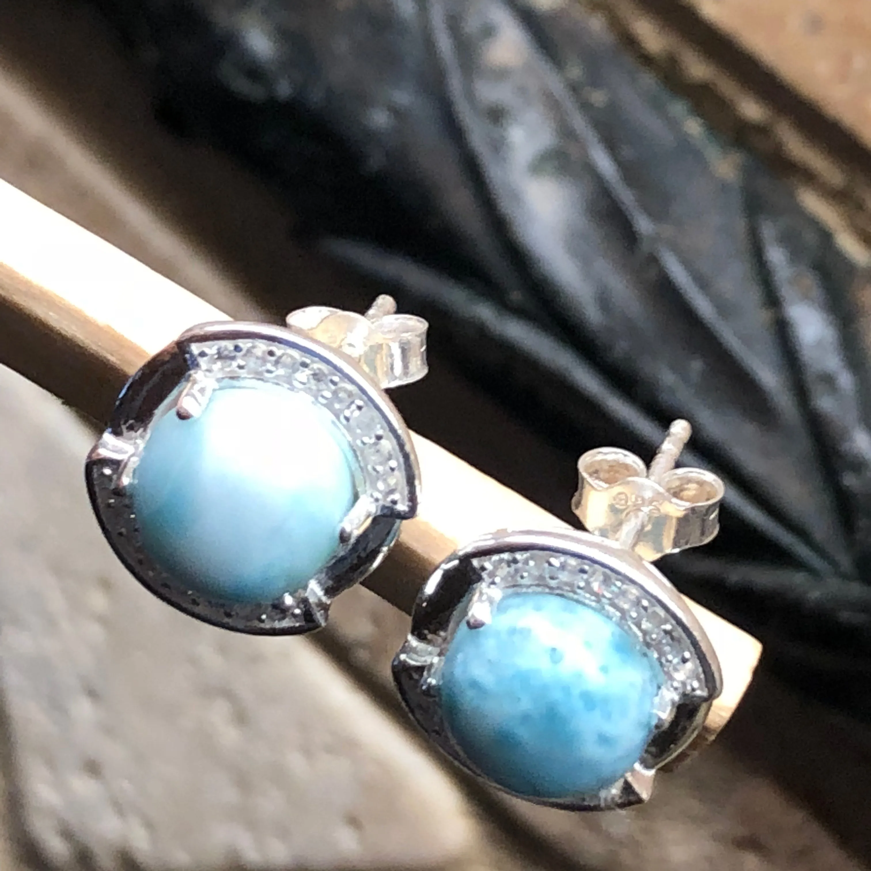 Natural Dominican Larimar 925 Solid Sterling Silver Earrings 12mm