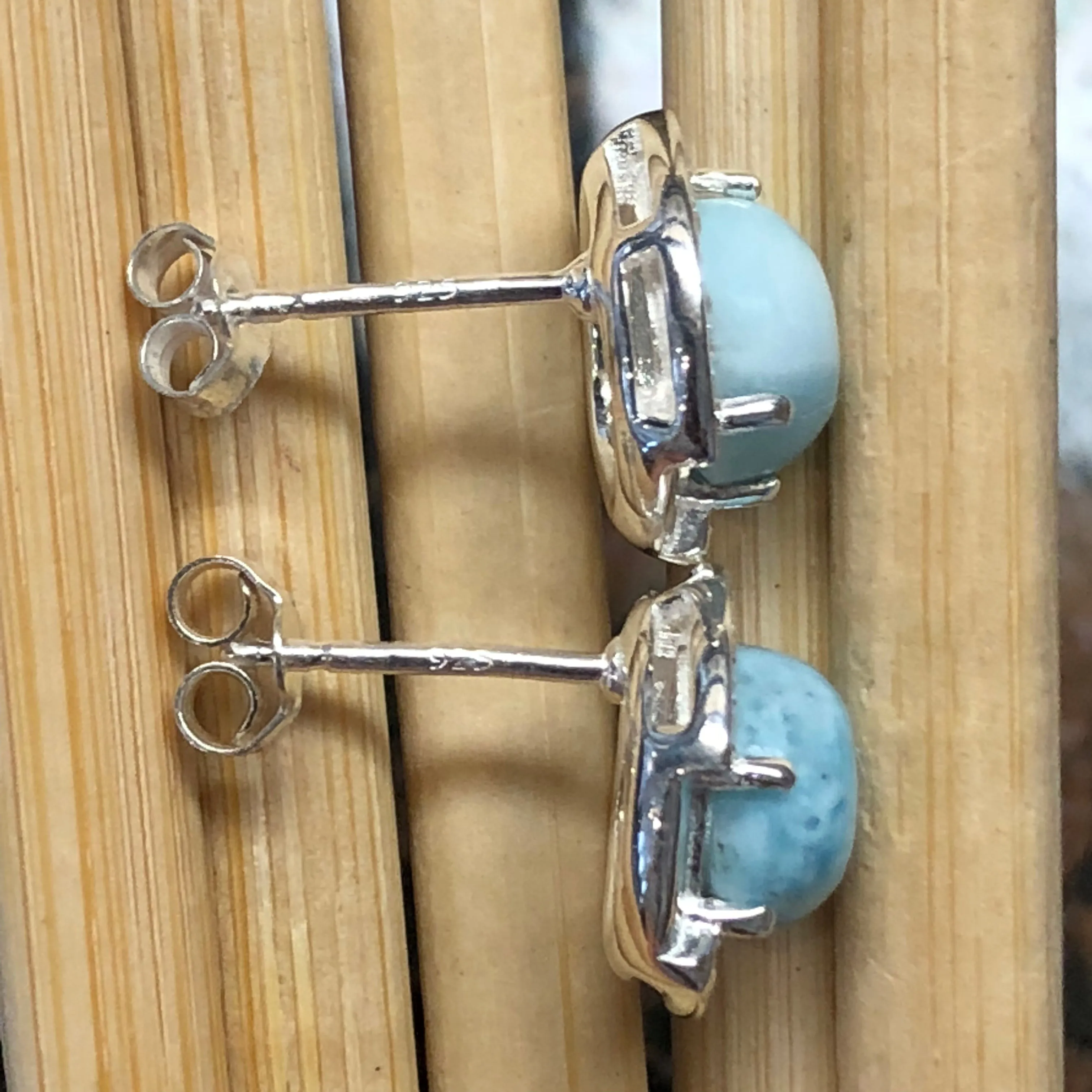 Natural Dominican Larimar 925 Solid Sterling Silver Earrings 12mm