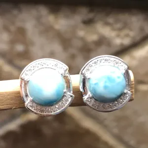 Natural Dominican Larimar 925 Solid Sterling Silver Earrings 12mm