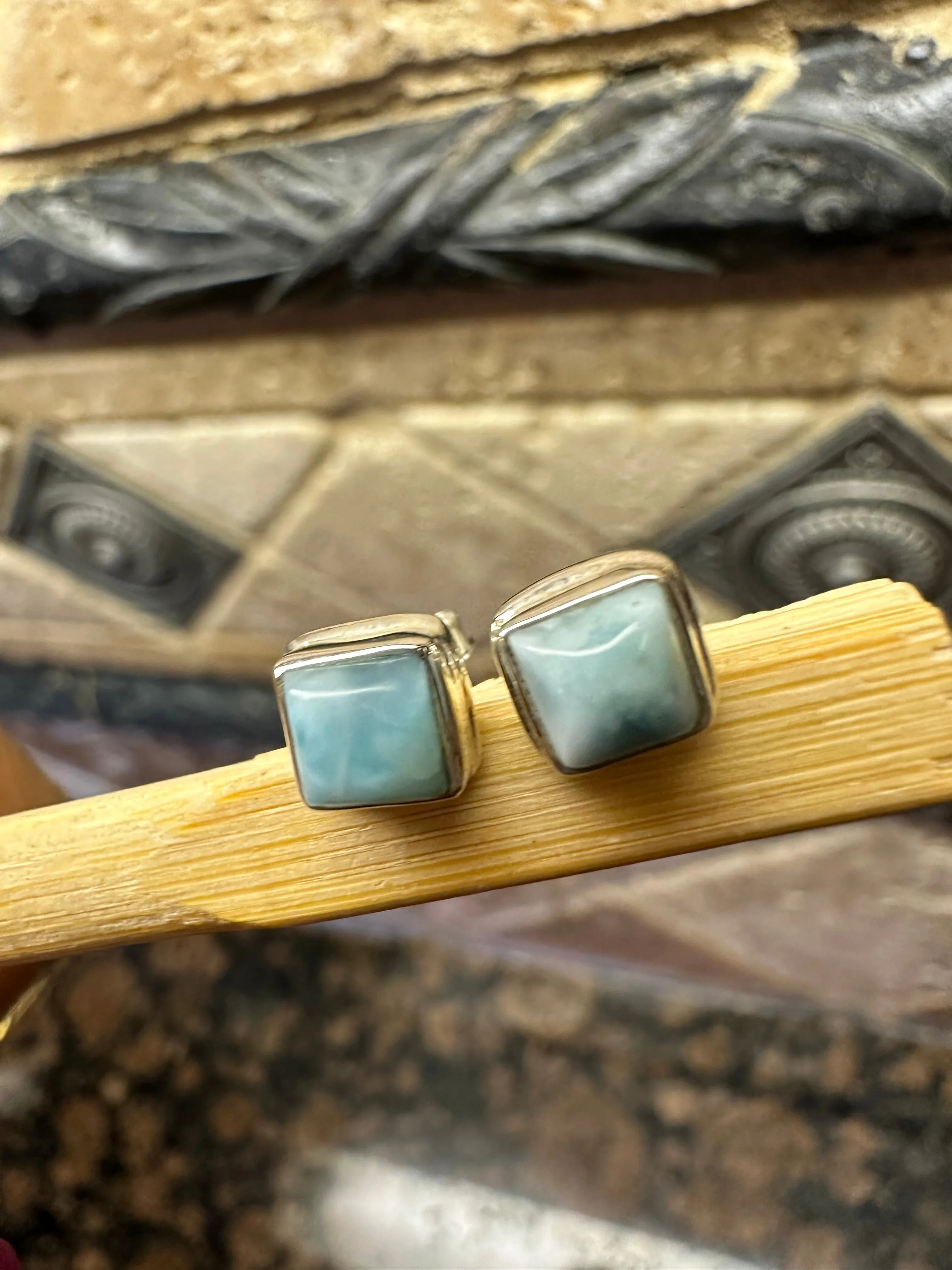 Natural Dominican Larimar 925 Solid Sterling Silver Earrings 7mm