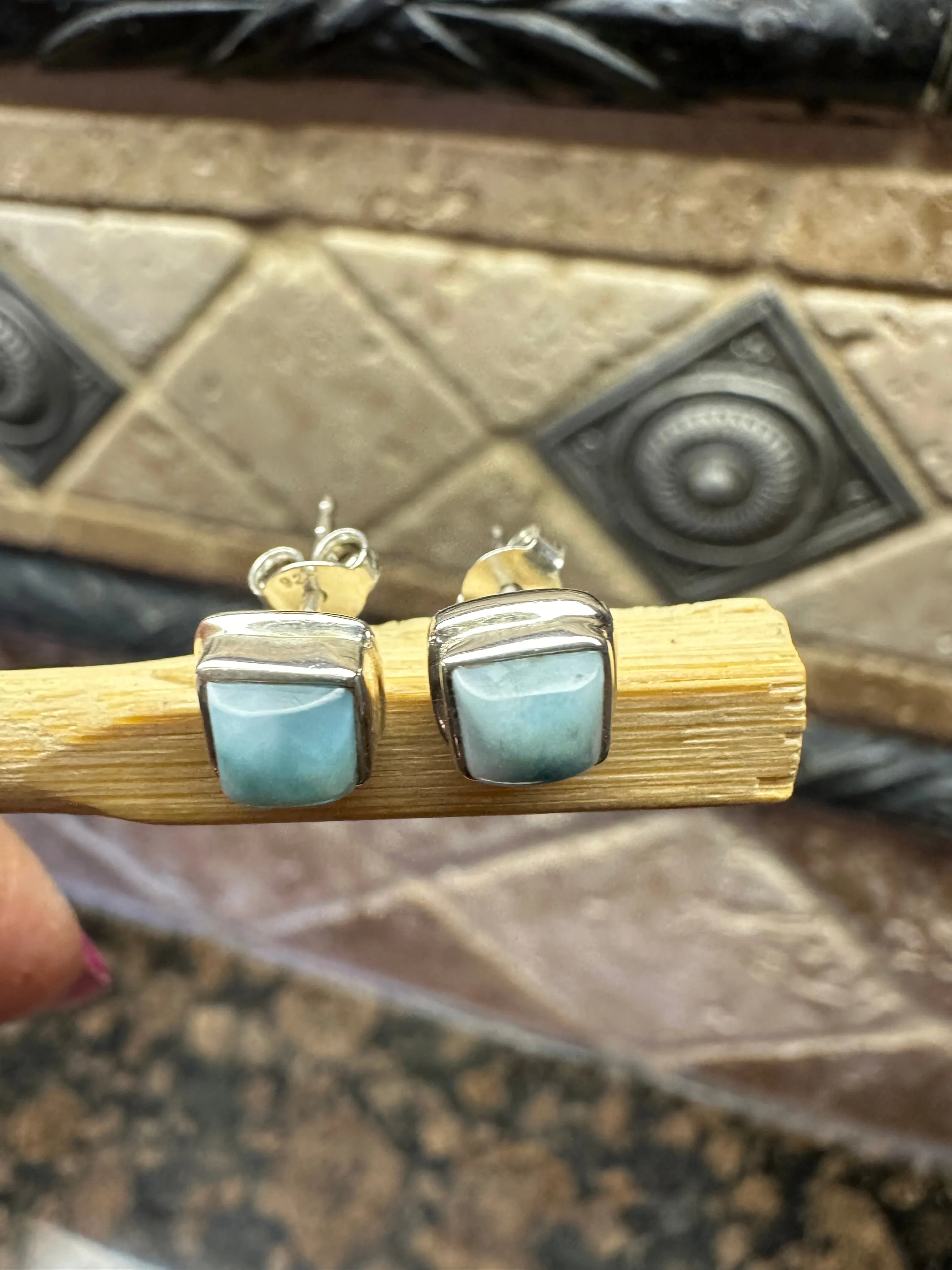 Natural Dominican Larimar 925 Solid Sterling Silver Earrings 7mm