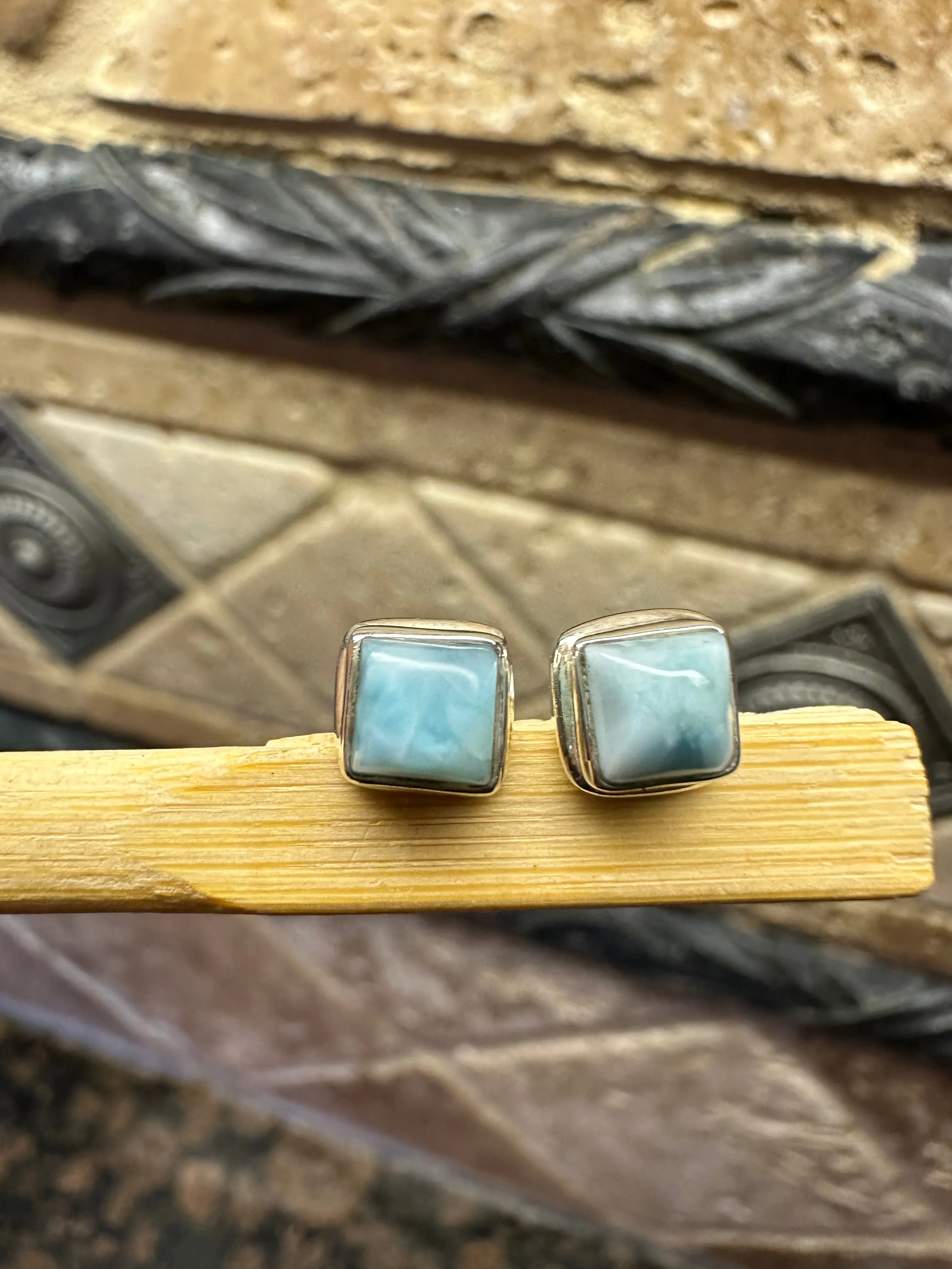 Natural Dominican Larimar 925 Solid Sterling Silver Earrings 7mm