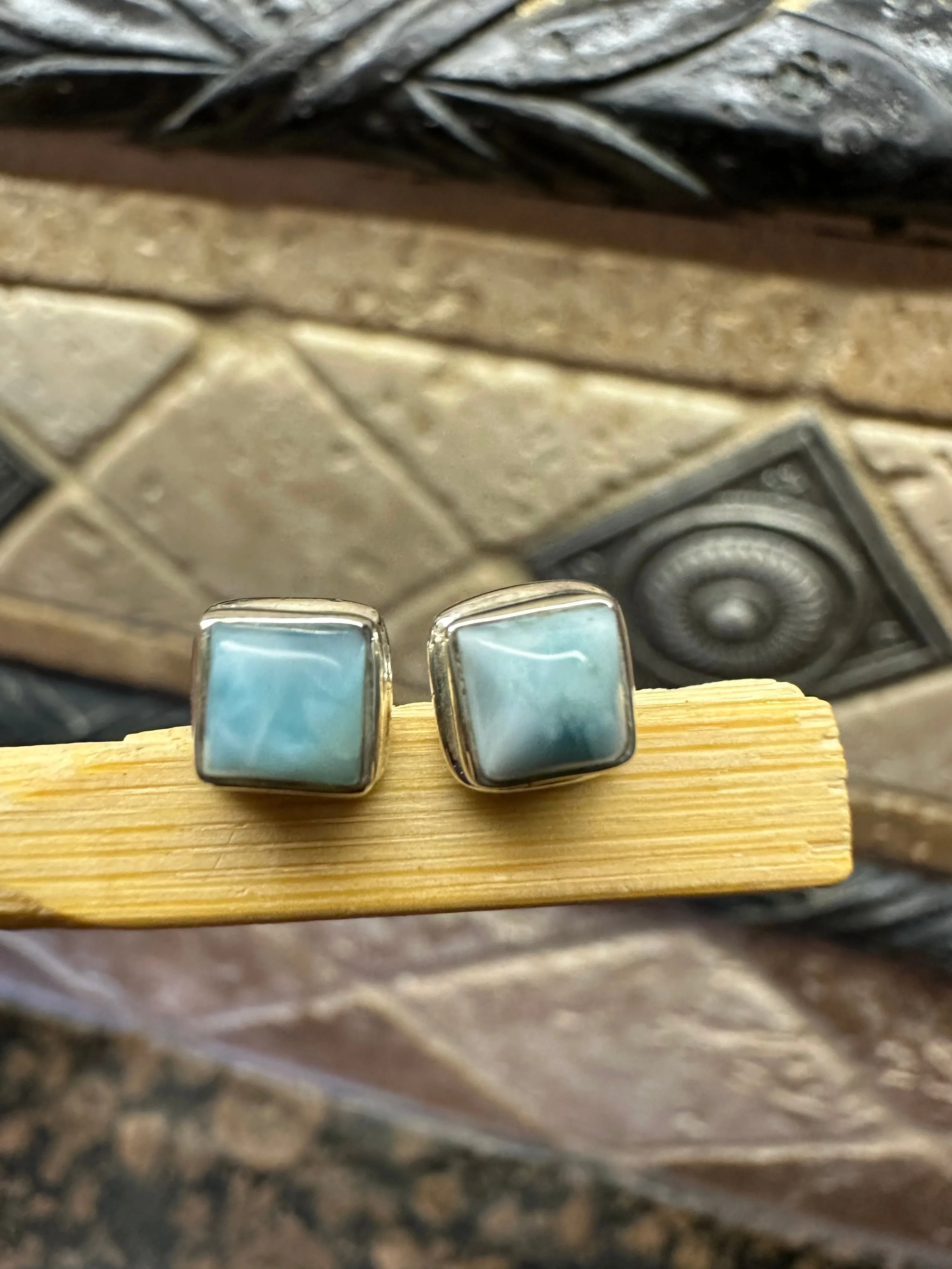 Natural Dominican Larimar 925 Solid Sterling Silver Earrings 7mm