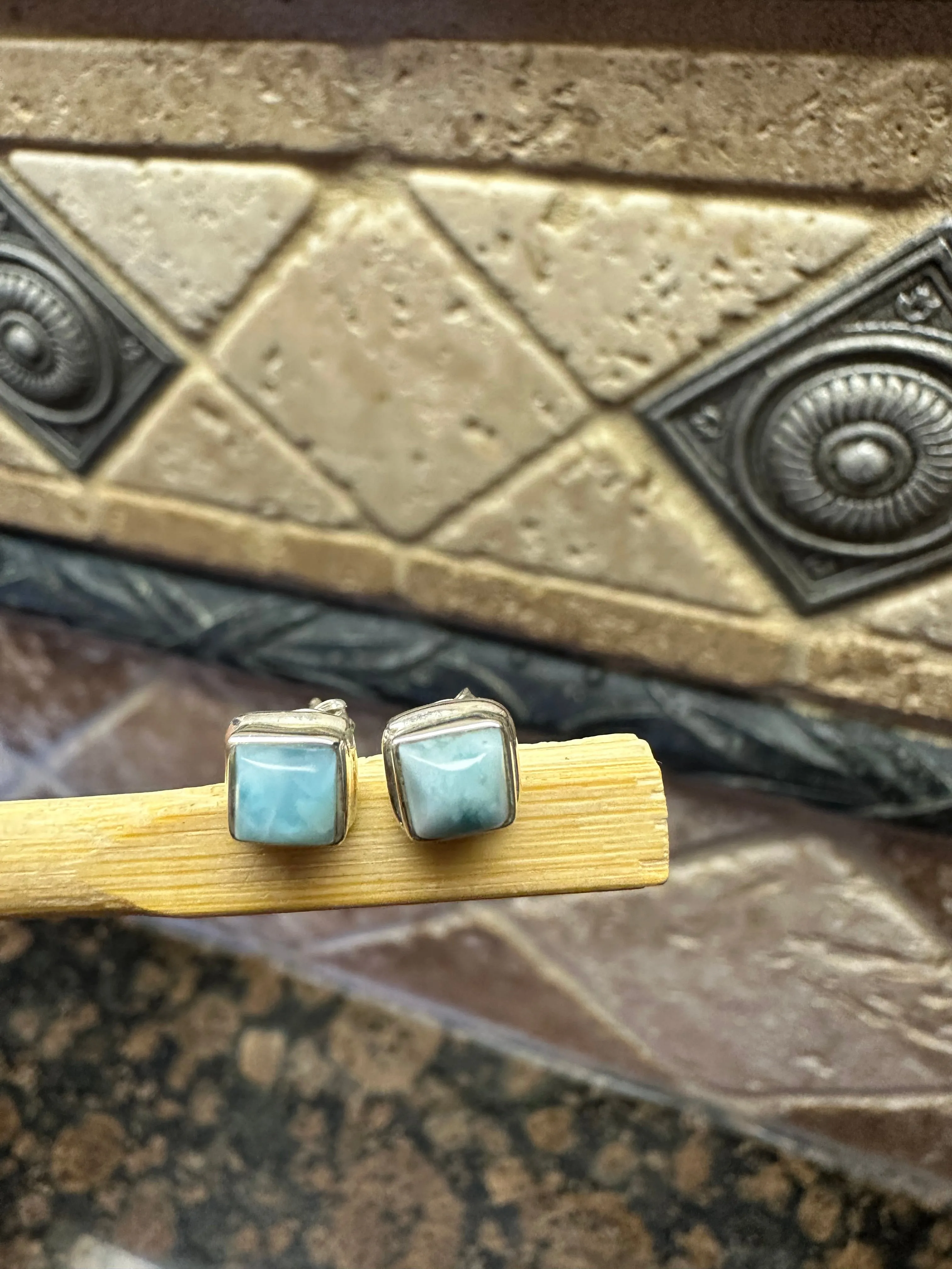 Natural Dominican Larimar 925 Solid Sterling Silver Earrings 7mm