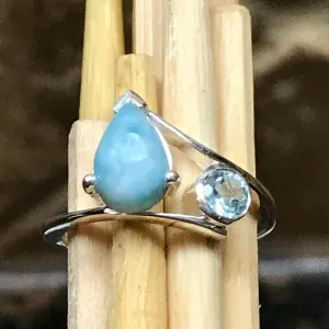 Natural Dominican Larimar 925 Solid Sterling Silver Engagement Ring Size 6, 7, 8, 9