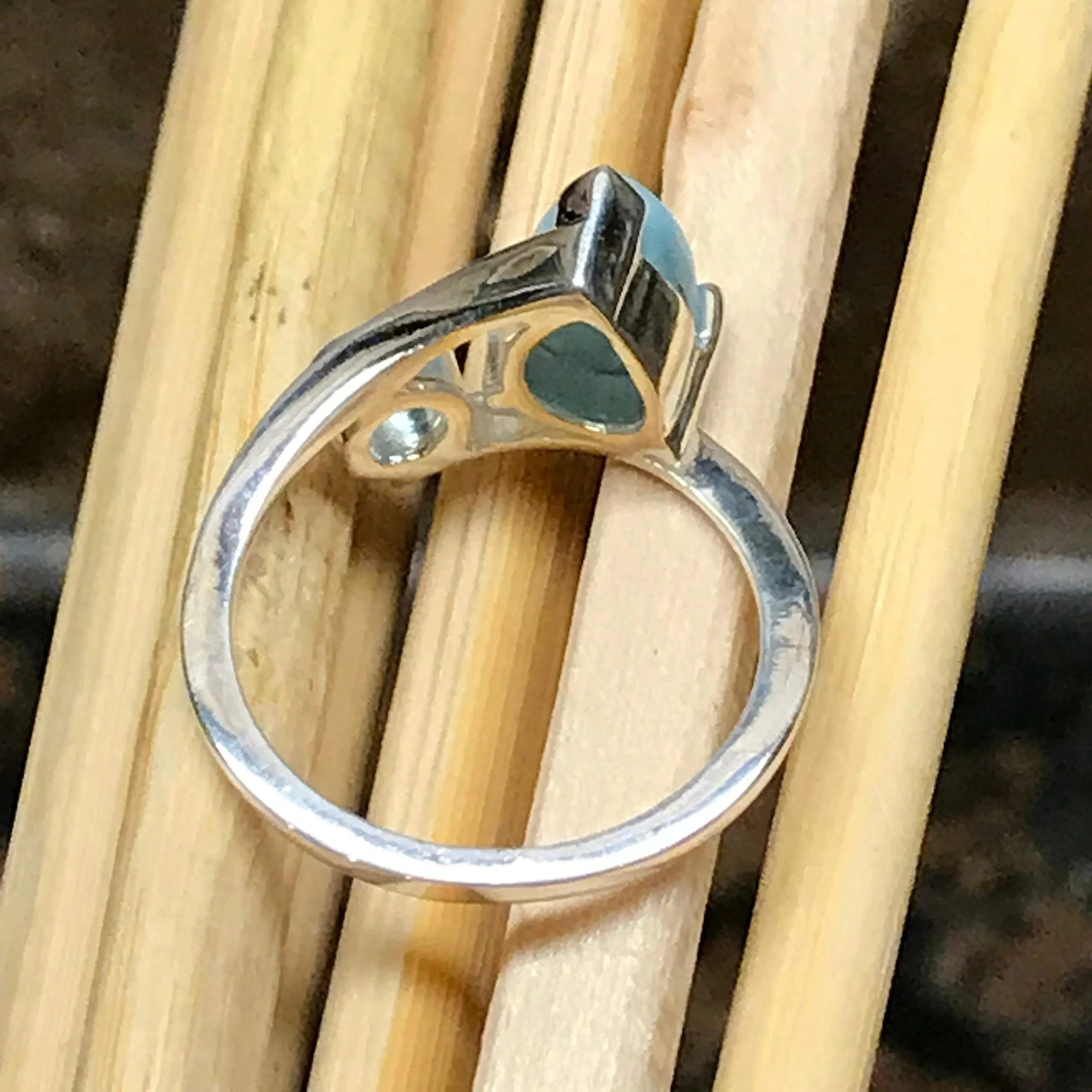 Natural Dominican Larimar 925 Solid Sterling Silver Engagement Ring Size 6, 7, 8, 9