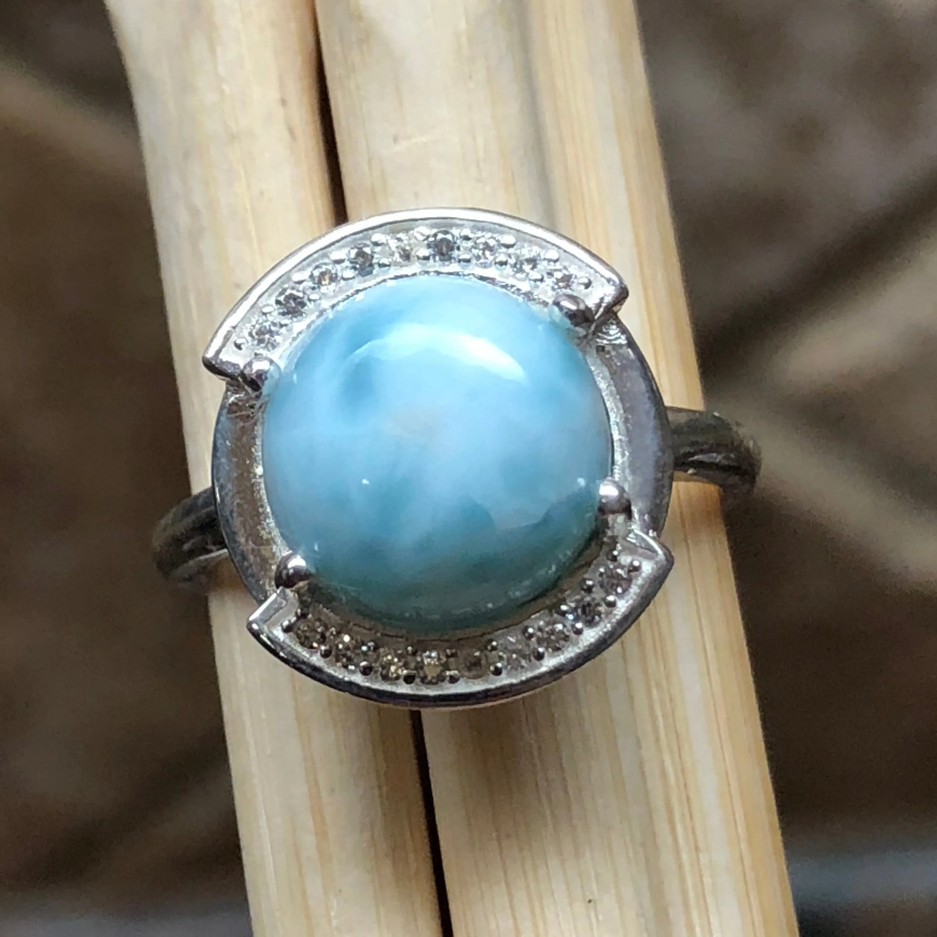 Natural Dominican Larimar 925 Solid Sterling Silver Engagement Ring Size 6, 8, 9