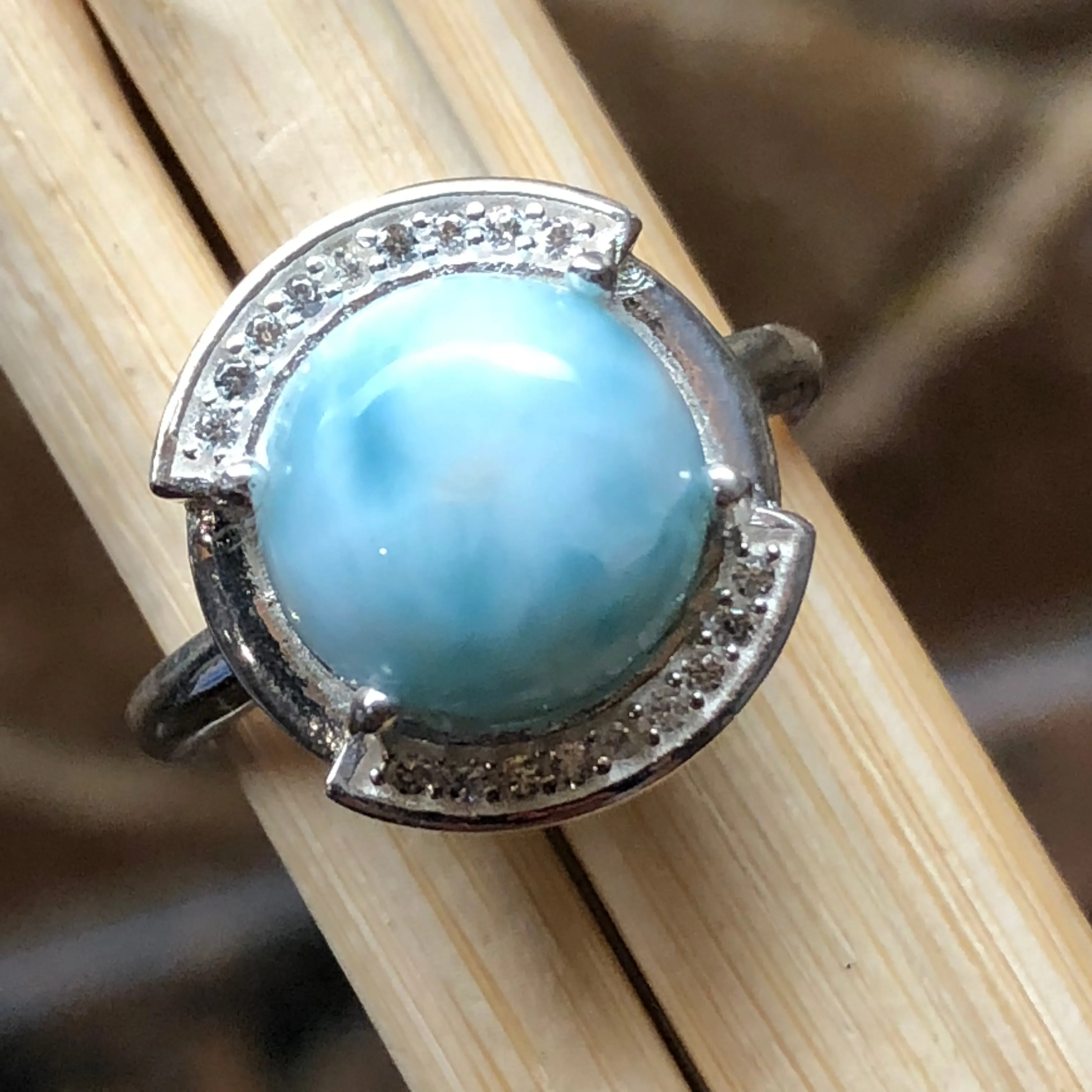Natural Dominican Larimar 925 Solid Sterling Silver Engagement Ring Size 6, 8, 9