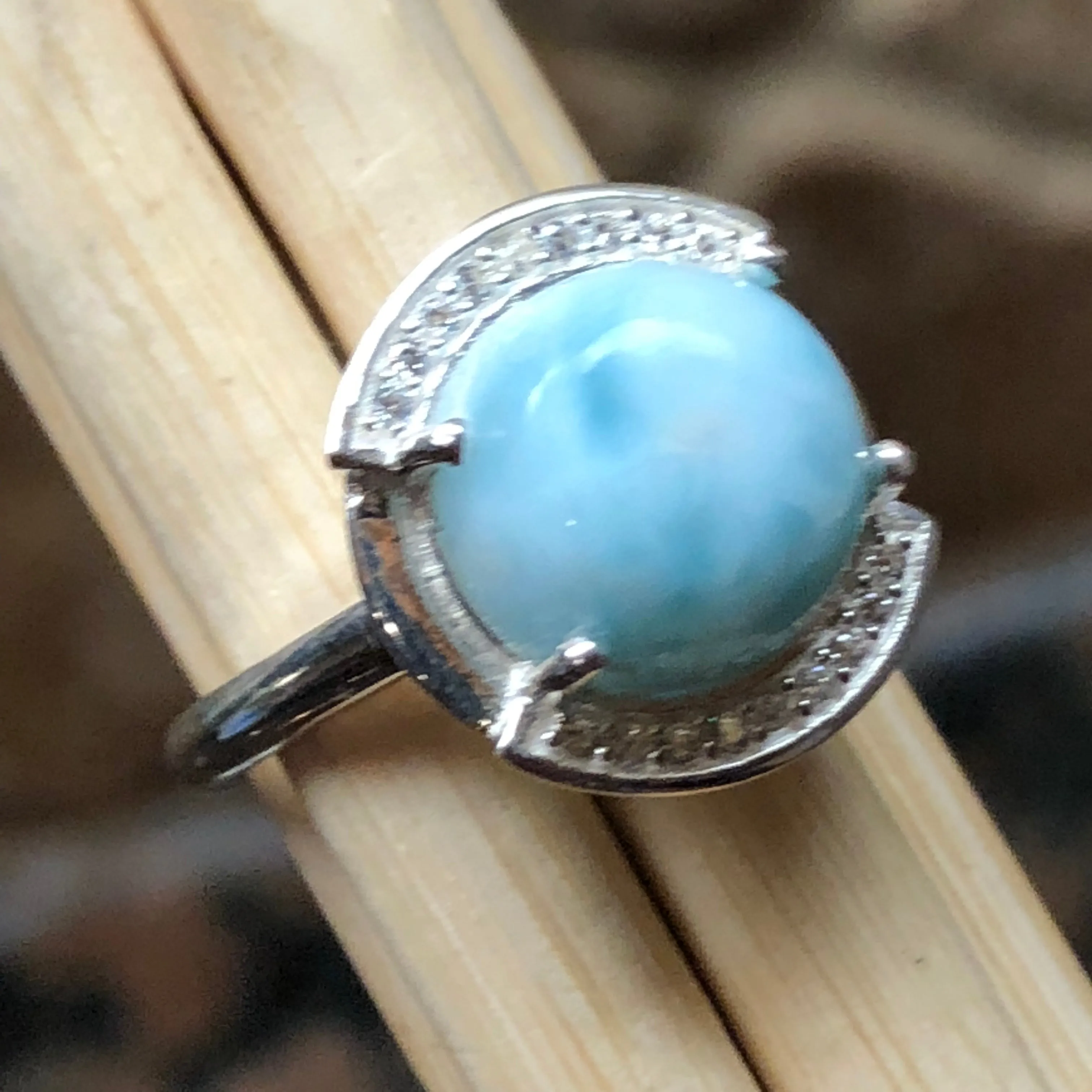 Natural Dominican Larimar 925 Solid Sterling Silver Engagement Ring Size 6, 8, 9