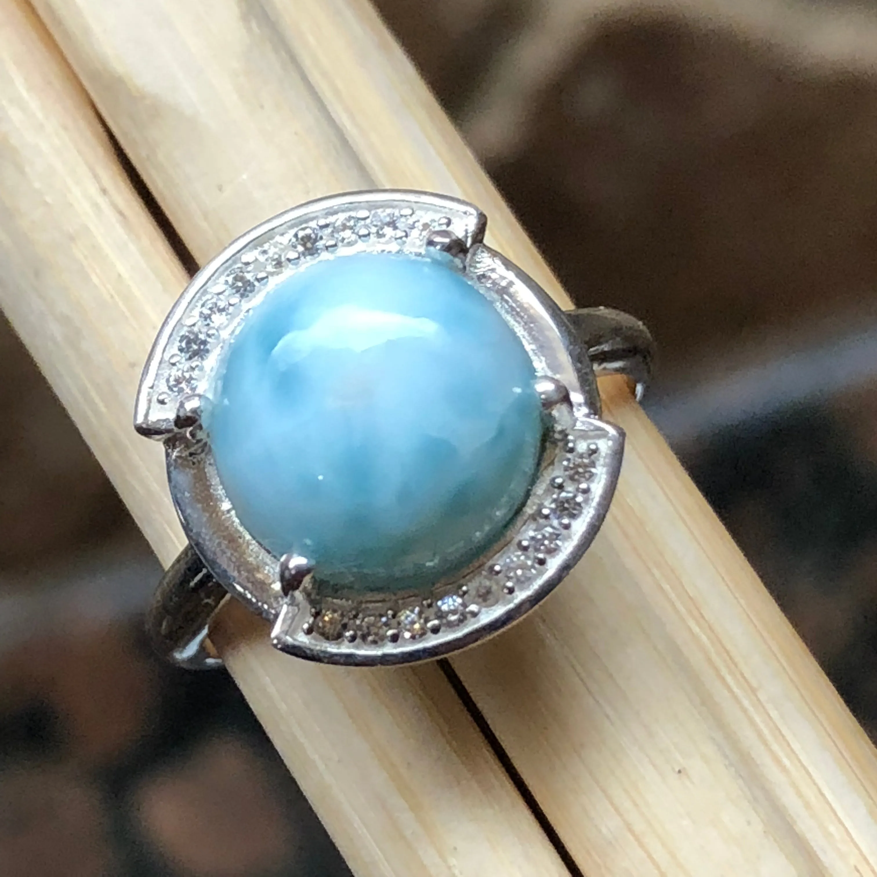 Natural Dominican Larimar 925 Solid Sterling Silver Engagement Ring Size 6, 8, 9